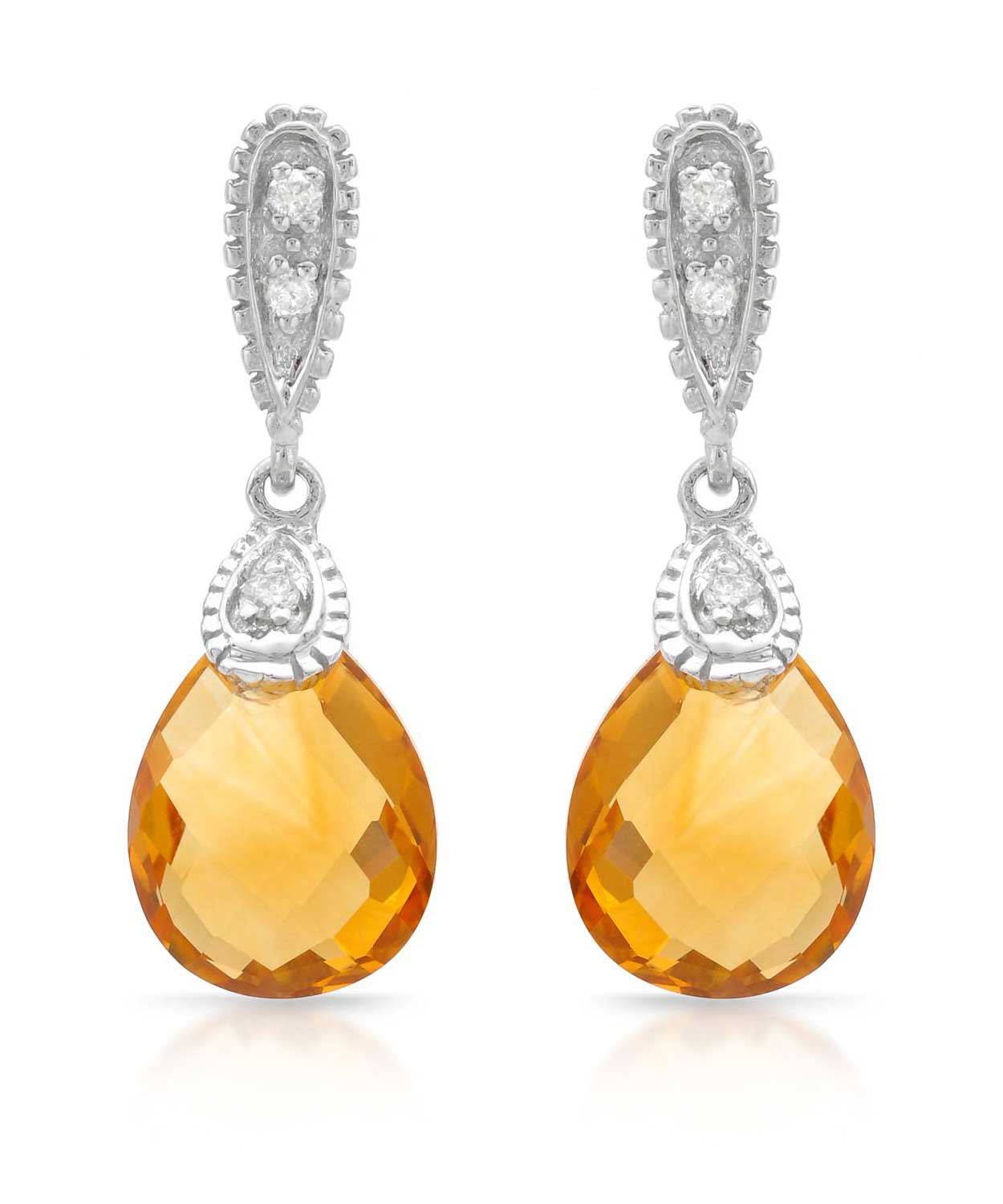4.61 ctw Natural Honey Citrine and Diamond 14k Gold Dangle Earrings View 1