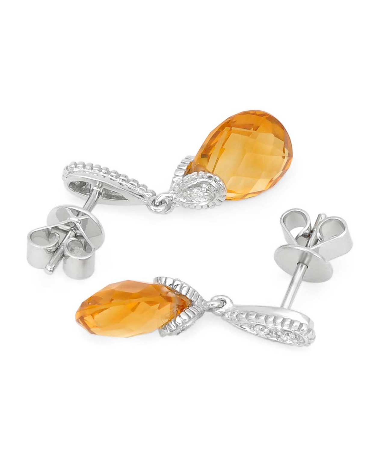 4.61 ctw Natural Honey Citrine and Diamond 14k Gold Dangle Earrings View 2