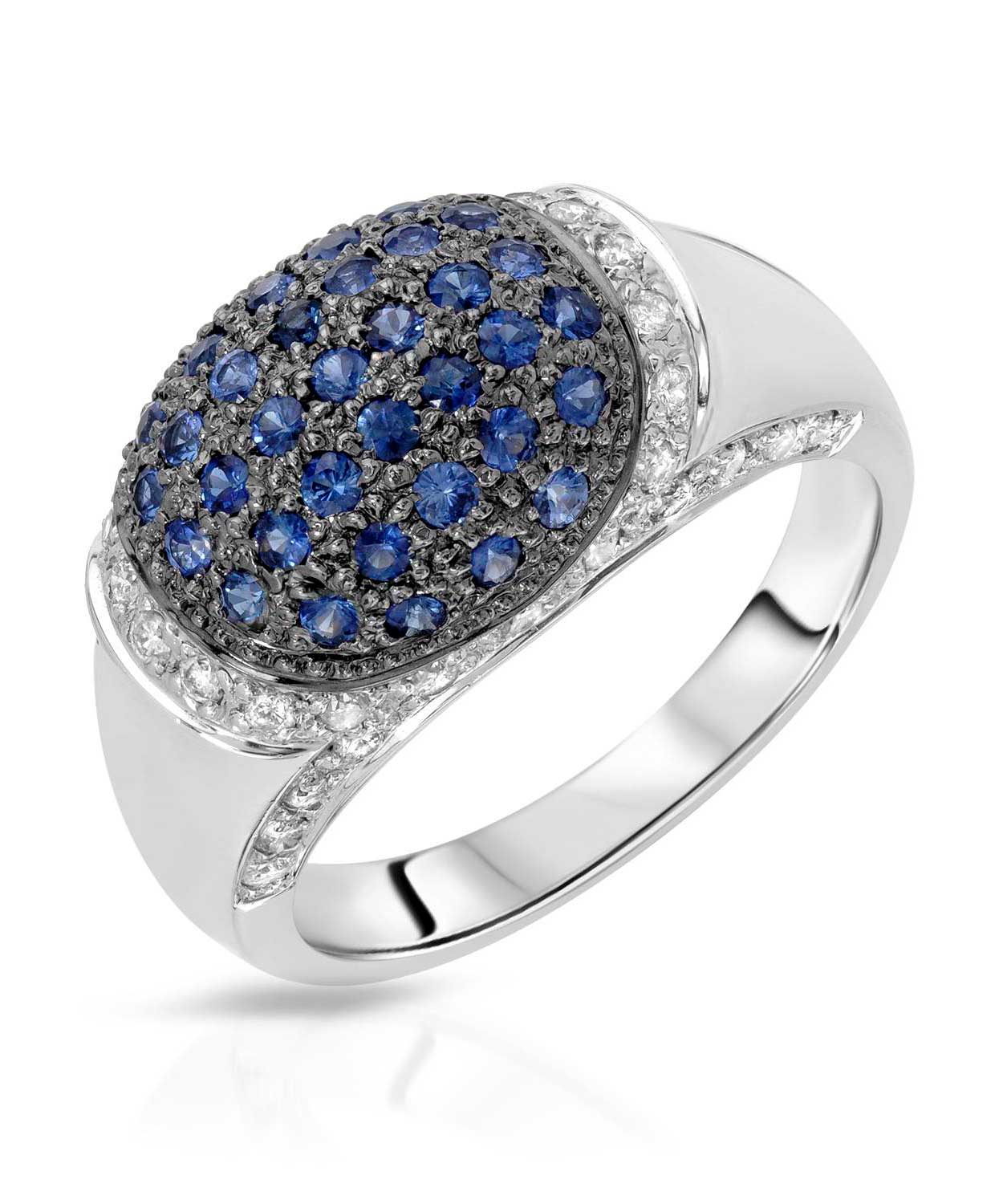 0.90 ctw Natural Blue Sapphire and Diamonds 14k White Gold Cluster Ring View 1