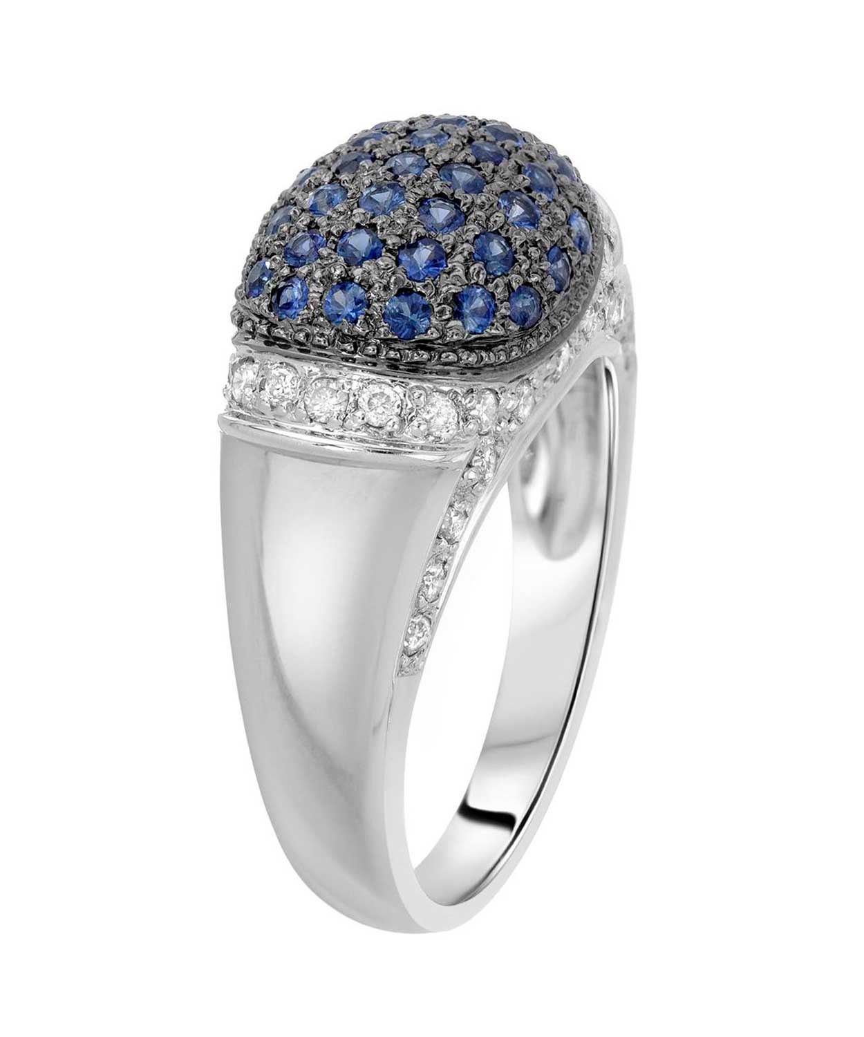 0.90 ctw Natural Blue Sapphire and Diamonds 14k White Gold Cluster Ring View 2