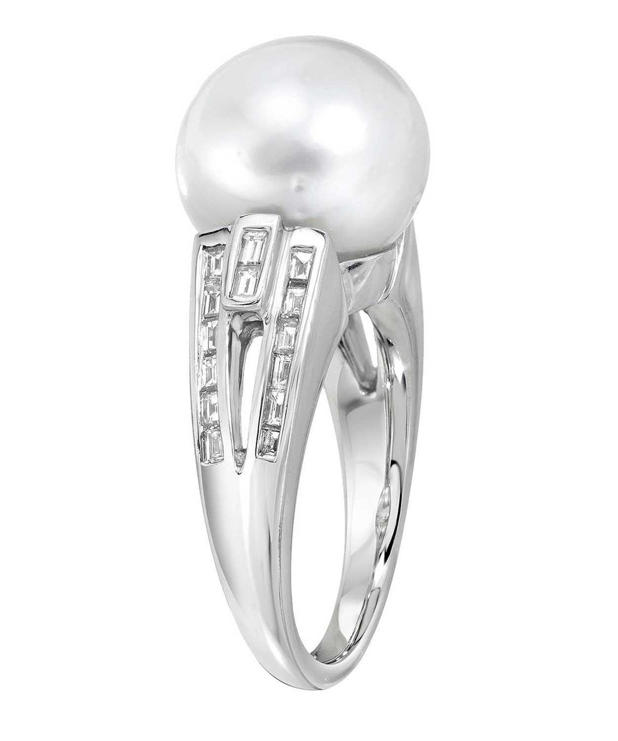 0.70 ctw Natural Fine White Freshwater Pearl and Diamond 14k Gold Bold Ring View 2