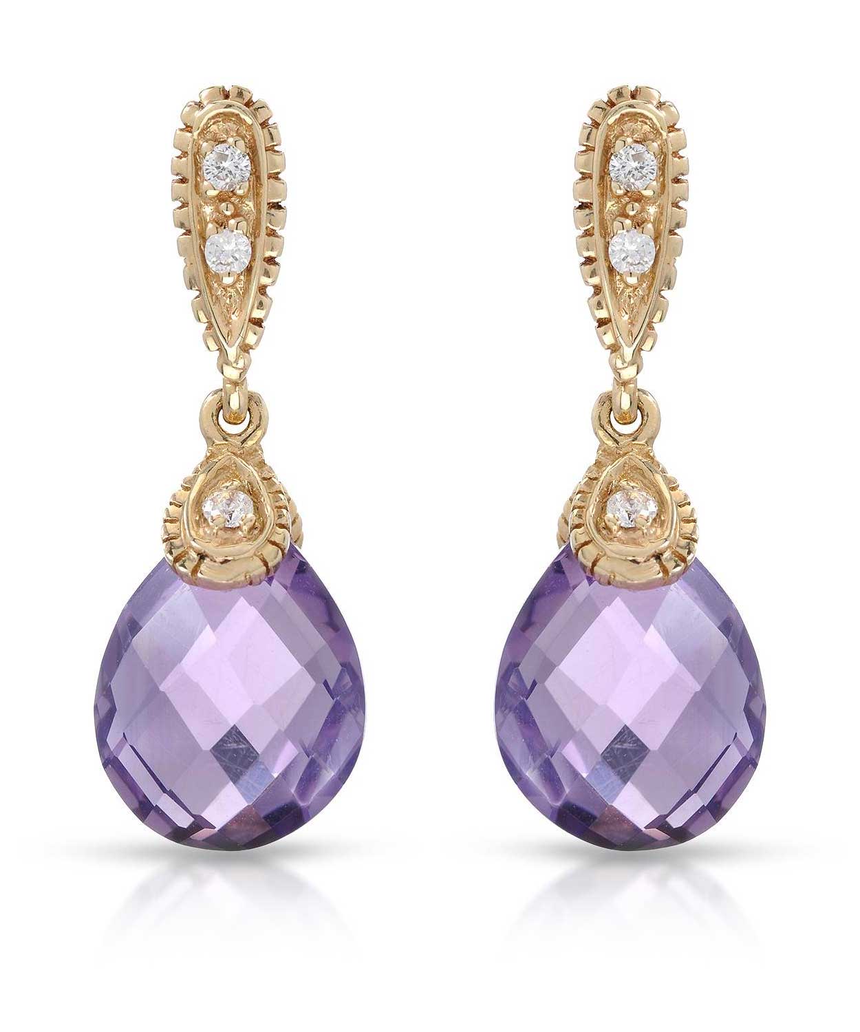 4.58 ctw Natural Amethyst and Diamond 14k Gold Drop Dangle Earrings View 1