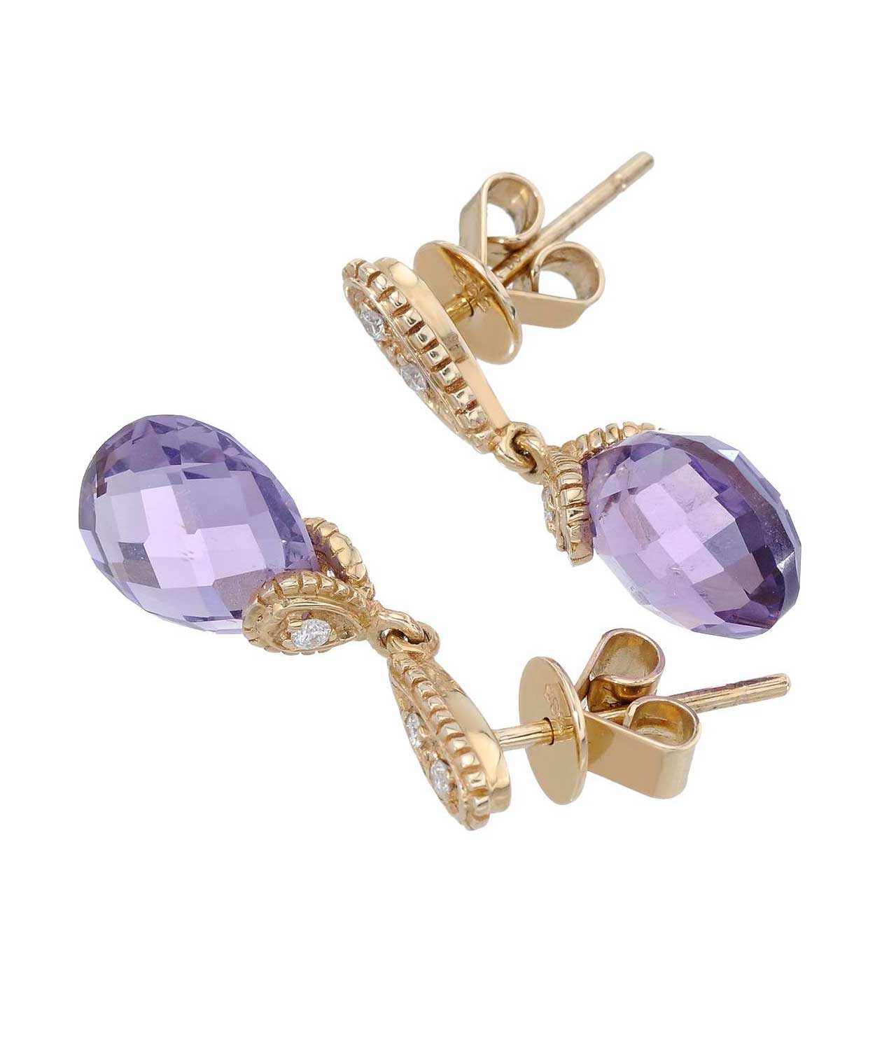 4.58 ctw Natural Amethyst and Diamond 14k Gold Drop Dangle Earrings View 2