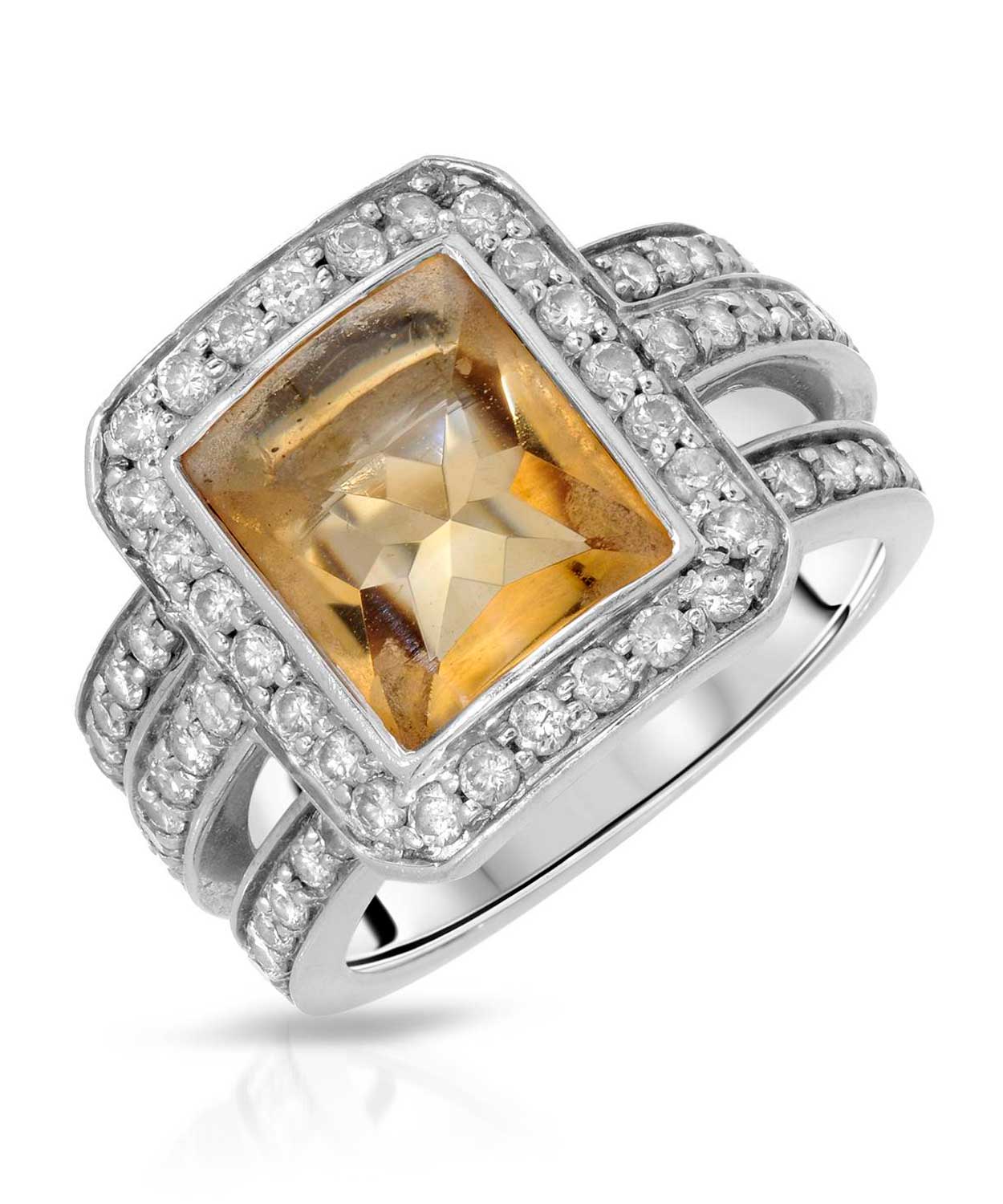 Glamour Collection 4.11 ctw Natural Honey Citrine and Diamond 14k Gold Statement Cocktail Ring View 1