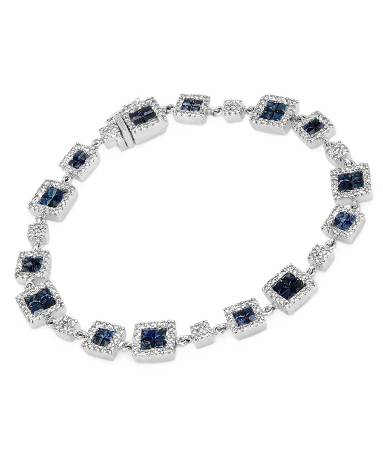 5.92 ctw Natural Blue Sapphire and Diamond 14k Gold Square Link Bracelet View 1