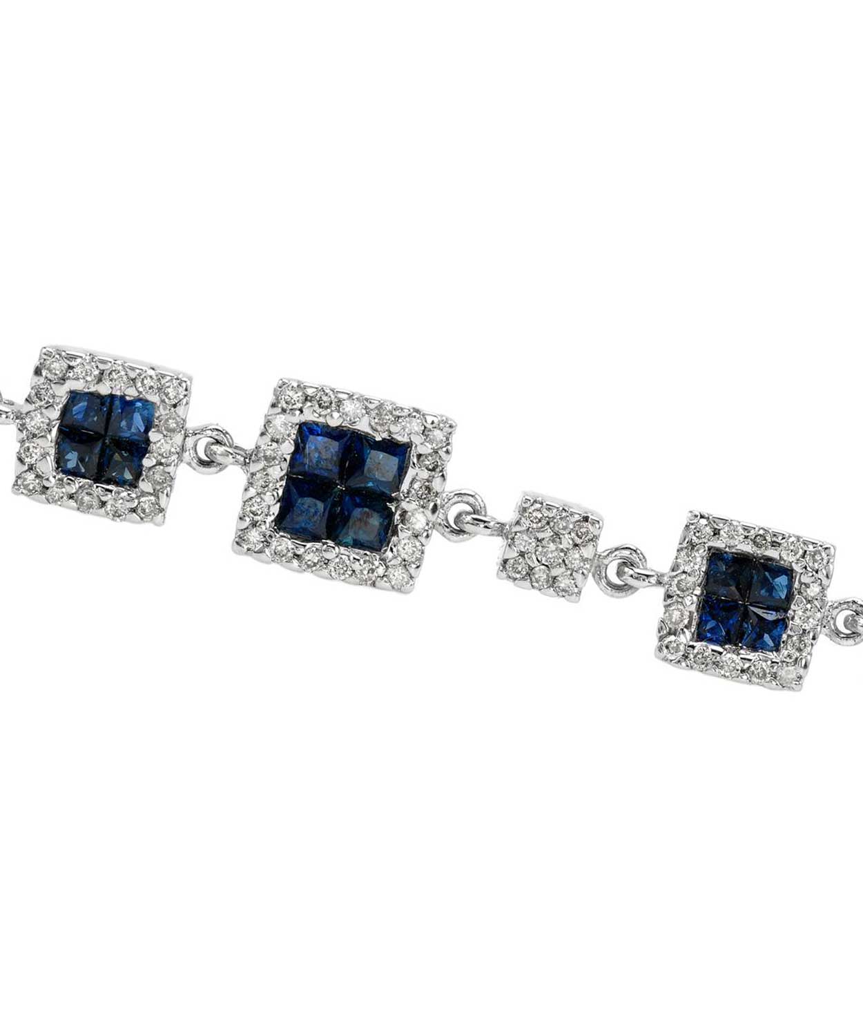 5.92 ctw Natural Blue Sapphire and Diamond 14k Gold Square Link Bracelet View 2