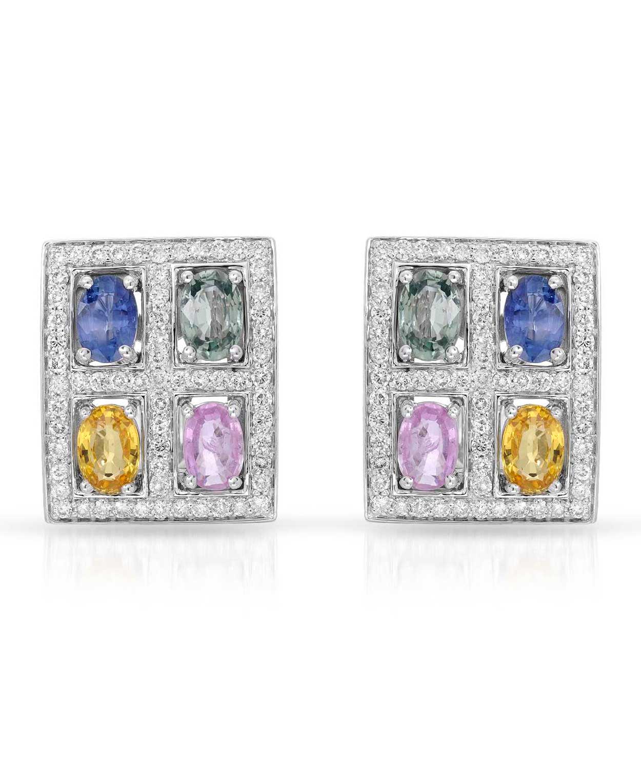Allure Collection 5.40 ctw Natural Multi-Color Sapphire and Diamond 14k Gold Square Cocktail Earrings View 1