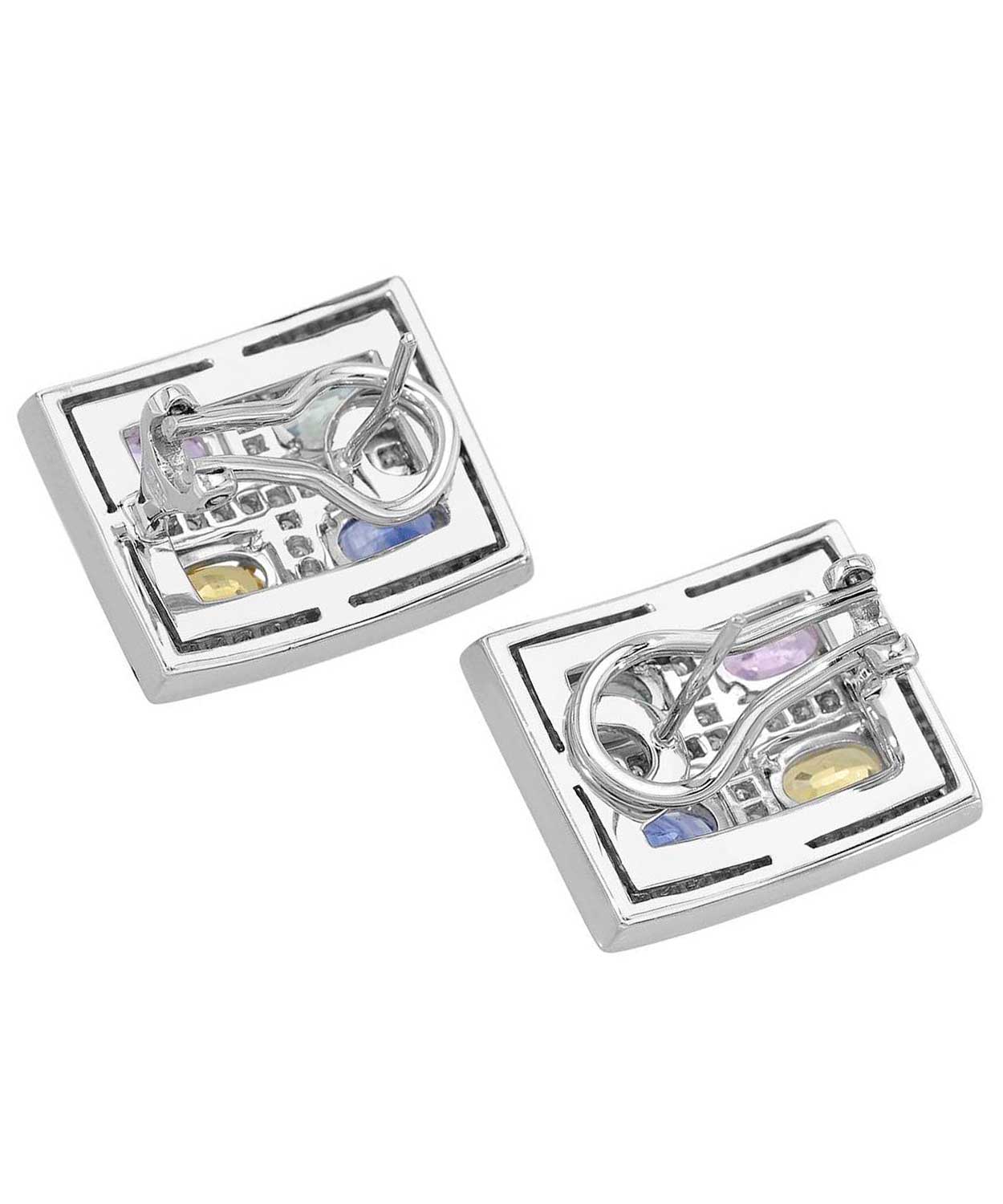 Allure Collection 5.40 ctw Natural Multi-Color Sapphire and Diamond 14k Gold Square Cocktail Earrings View 2