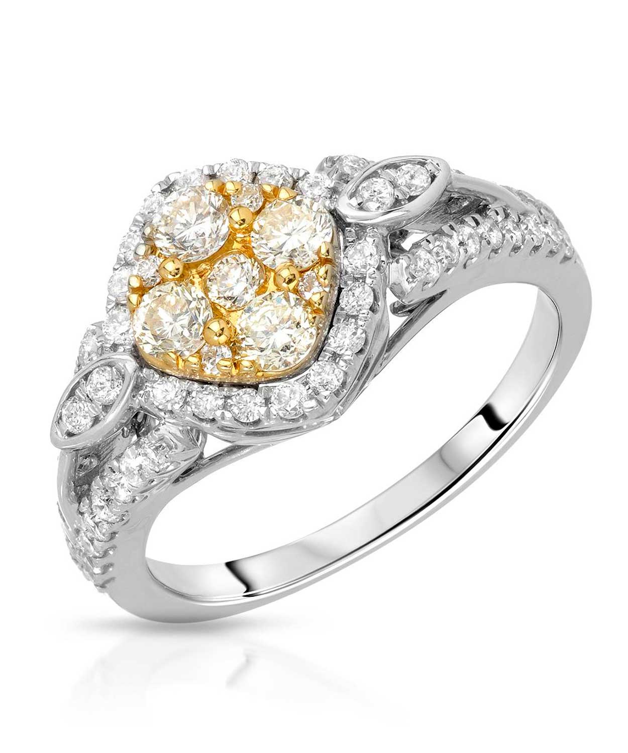 1.00 ctw Fancy Yellow Diamond 14k White Gold Cluster Engagement Ring View 1