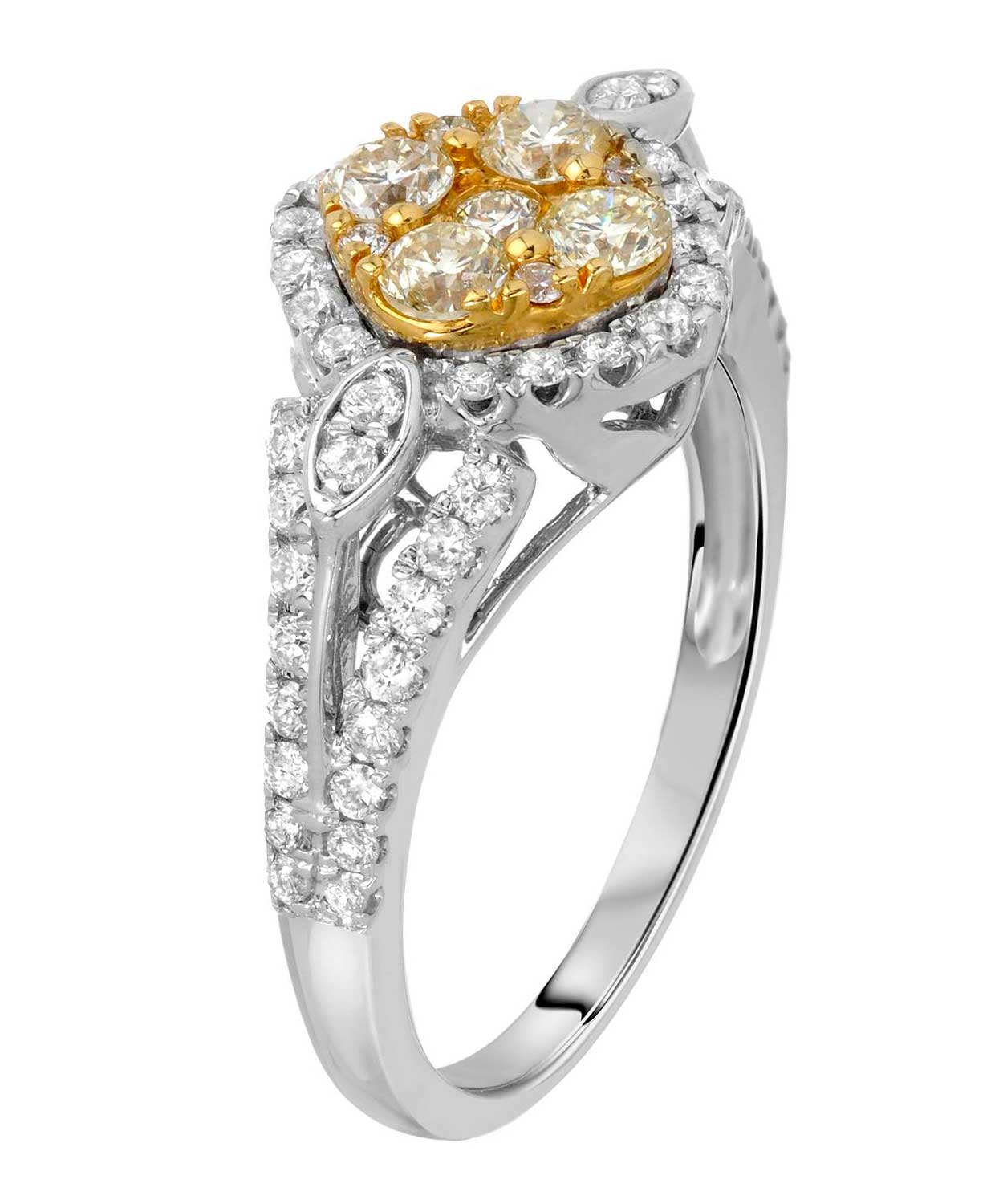 1.00 ctw Fancy Yellow Diamond 14k White Gold Cluster Engagement Ring View 2