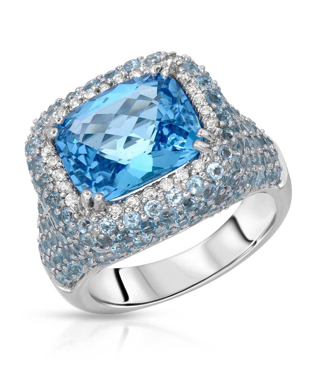 Glamour Collection 9.61 ctw Natural Swiss Blue Topaz and Diamond 14k Gold Bold Cocktail Ring View 1