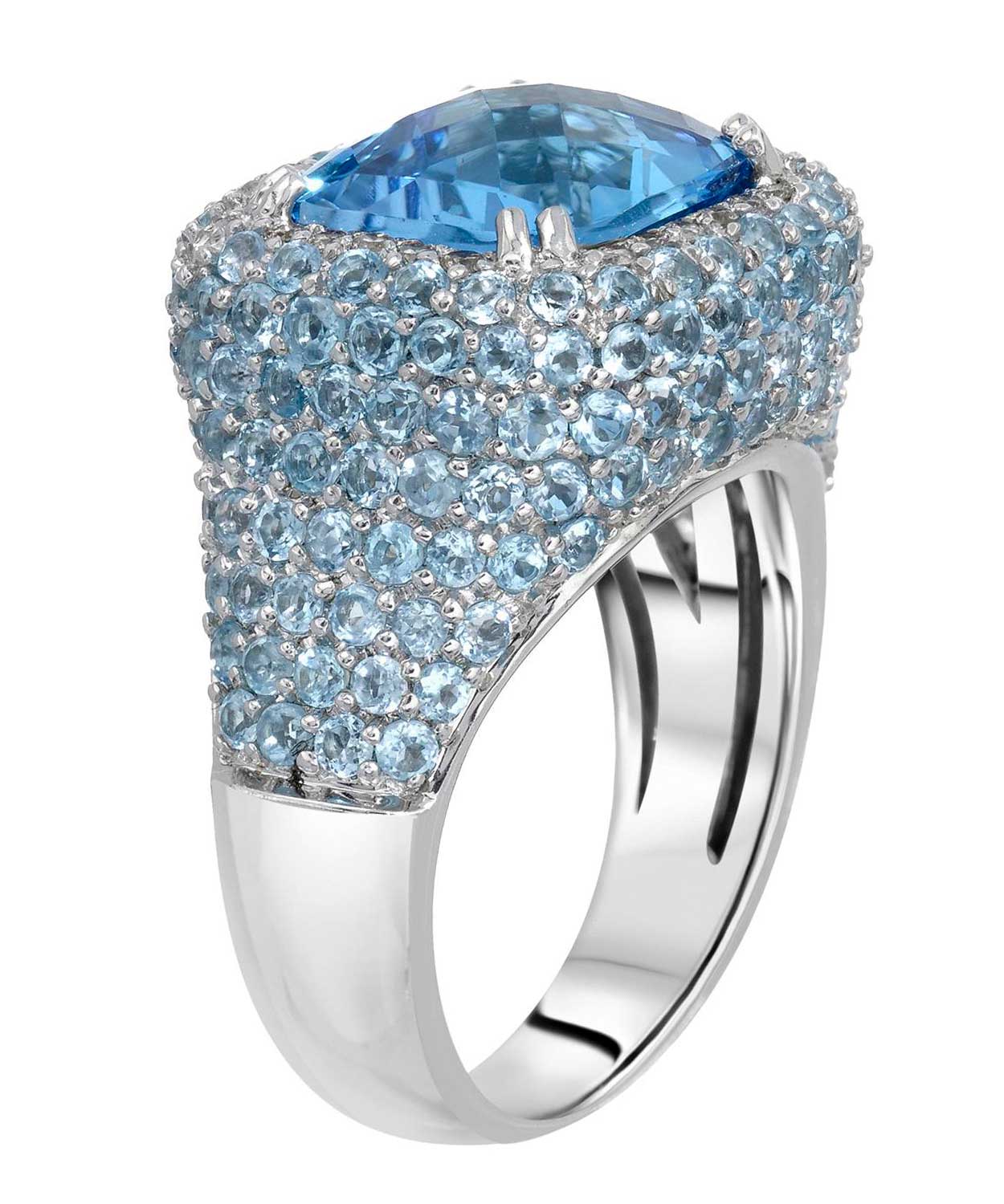 Glamour Collection 9.61 ctw Natural Swiss Blue Topaz and Diamond 14k Gold Bold Cocktail Ring View 2