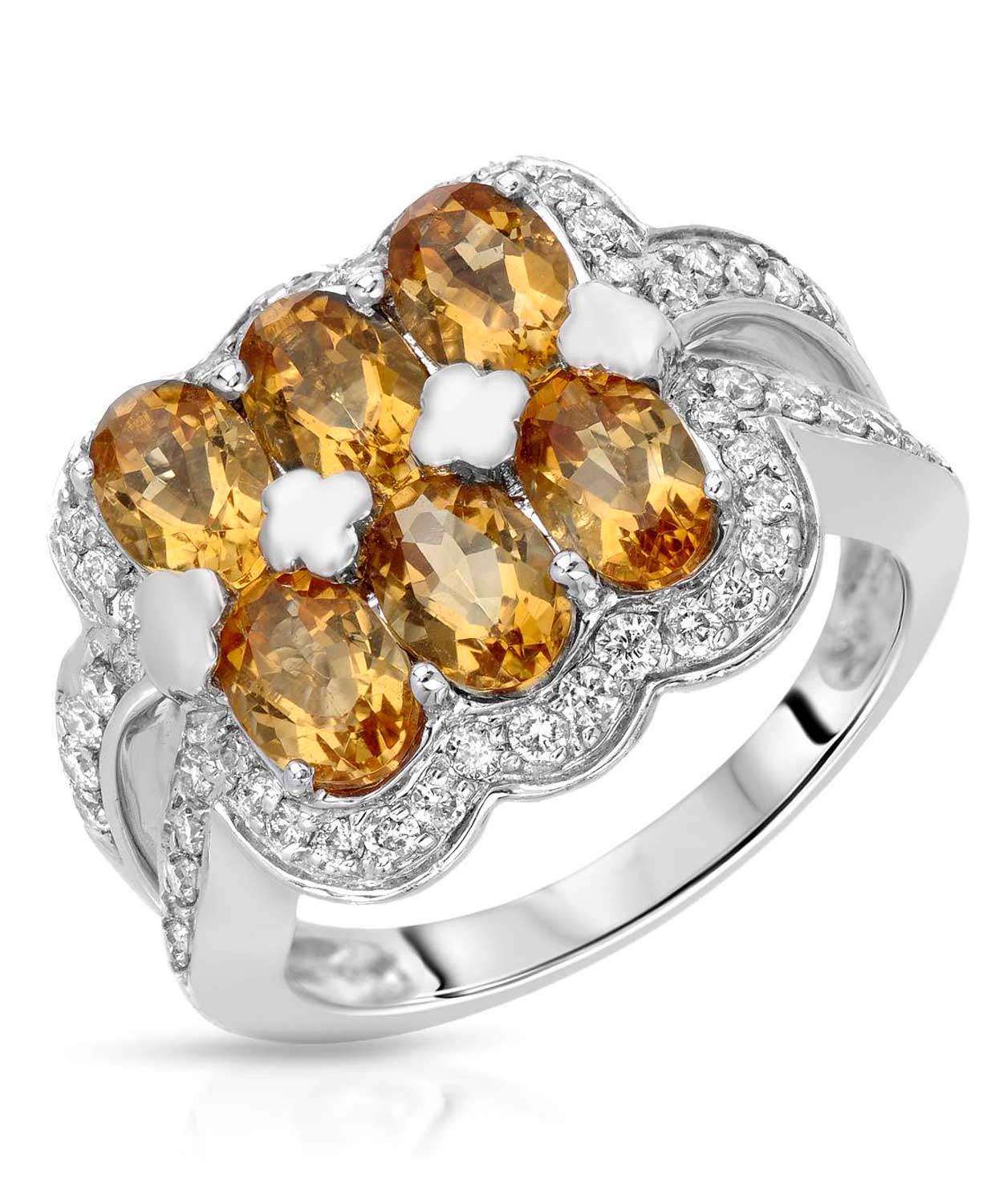 Glamour Collection 3.12 ctw Natural Honey Citrine and Diamond 14k Gold Statement Cocktail Ring View 1