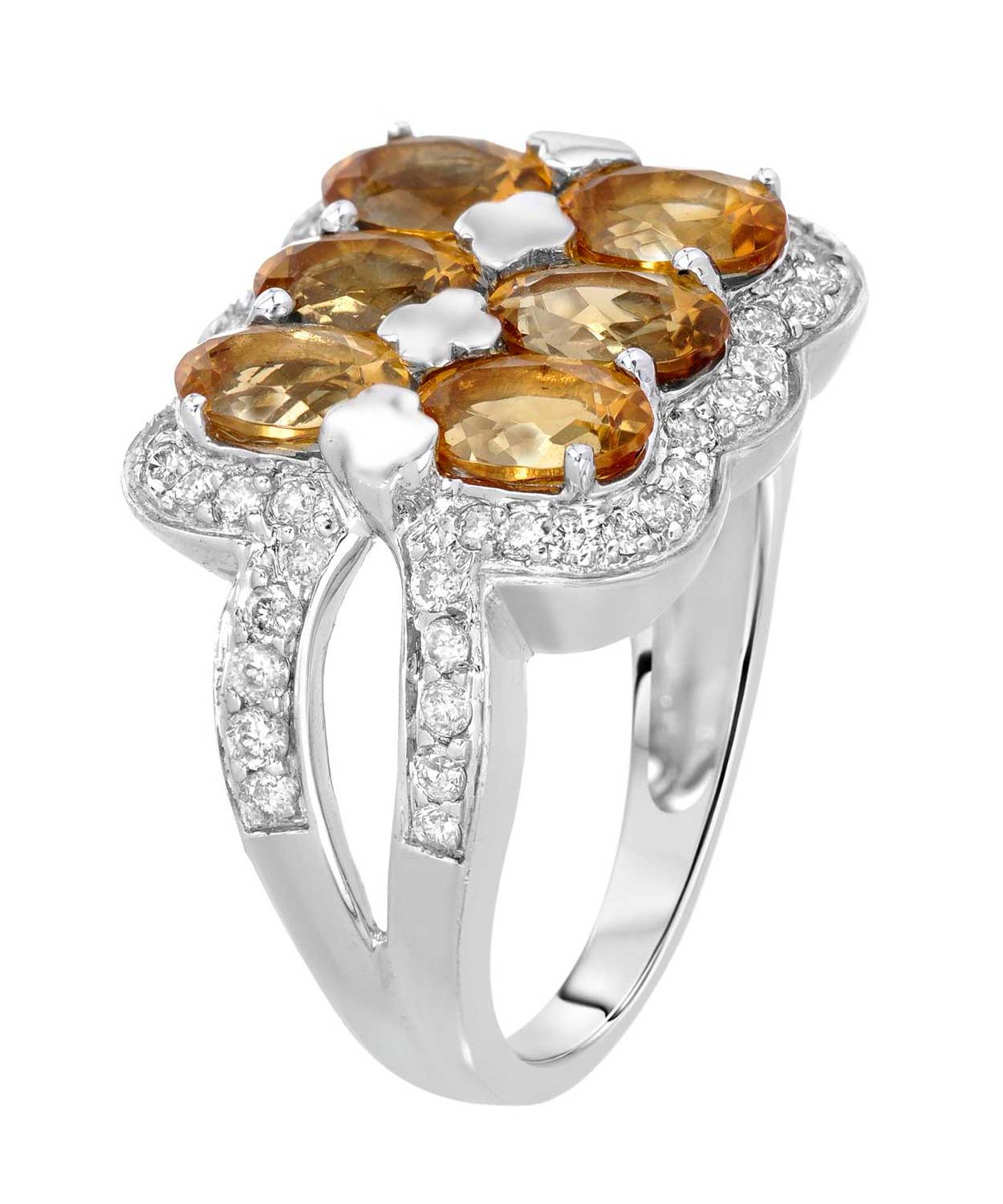 Glamour Collection 3.12 ctw Natural Honey Citrine and Diamond 14k Gold Statement Cocktail Ring View 2