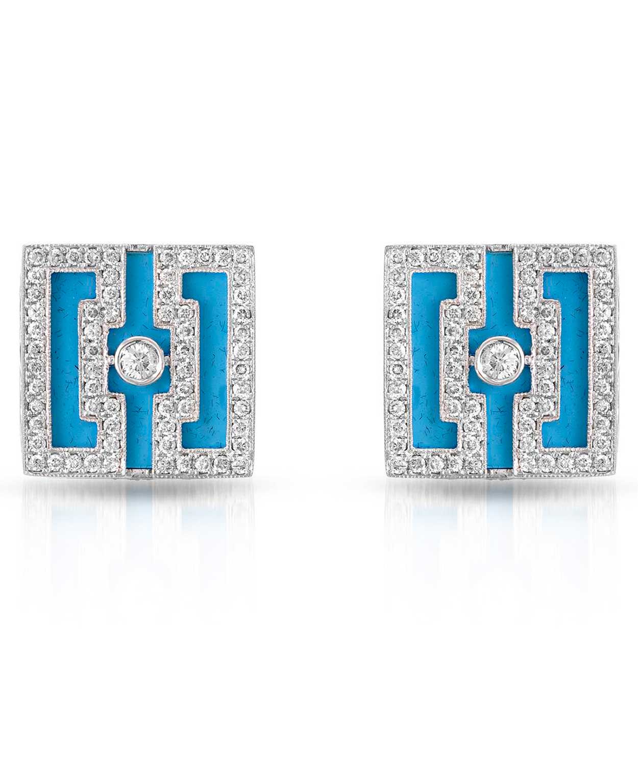 8.46 ctw Created Turquoise and Diamond 18k Gold Art Deco Style Earrings View 1