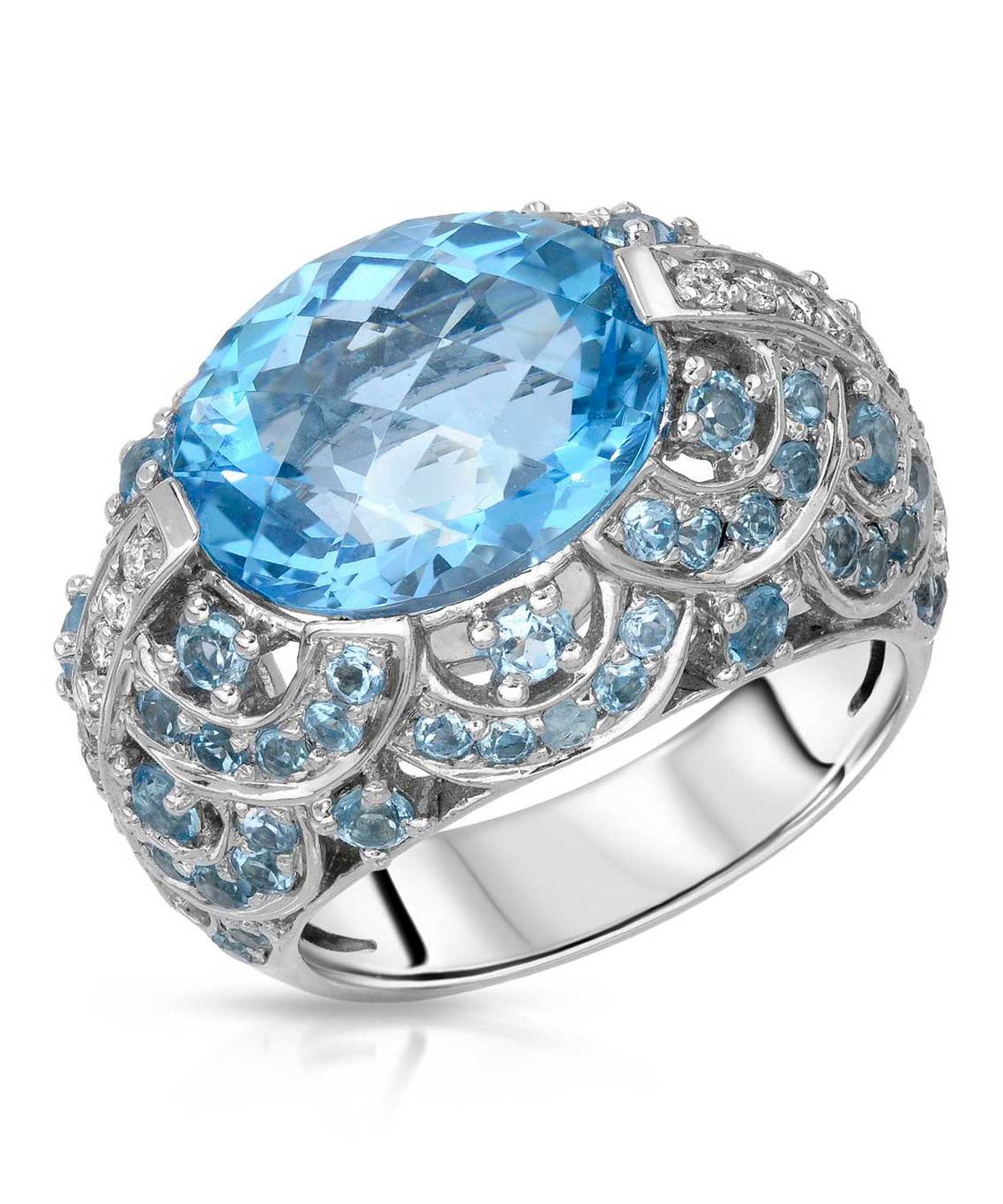 Glamour Collection 10.13 ctw Natural Sky Blue Topaz and Diamond 14k Gold Bold Cocktail Ring View 1