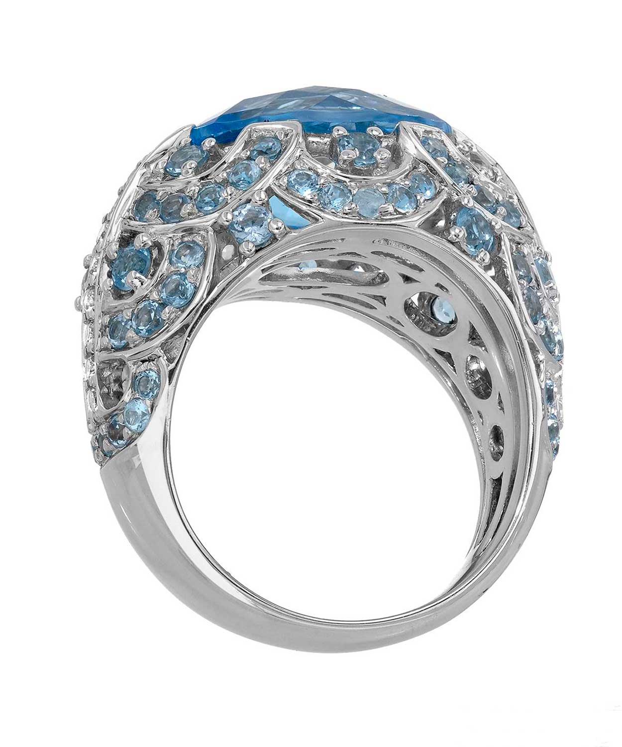 Glamour Collection 10.13 ctw Natural Sky Blue Topaz and Diamond 14k Gold Bold Cocktail Ring View 2