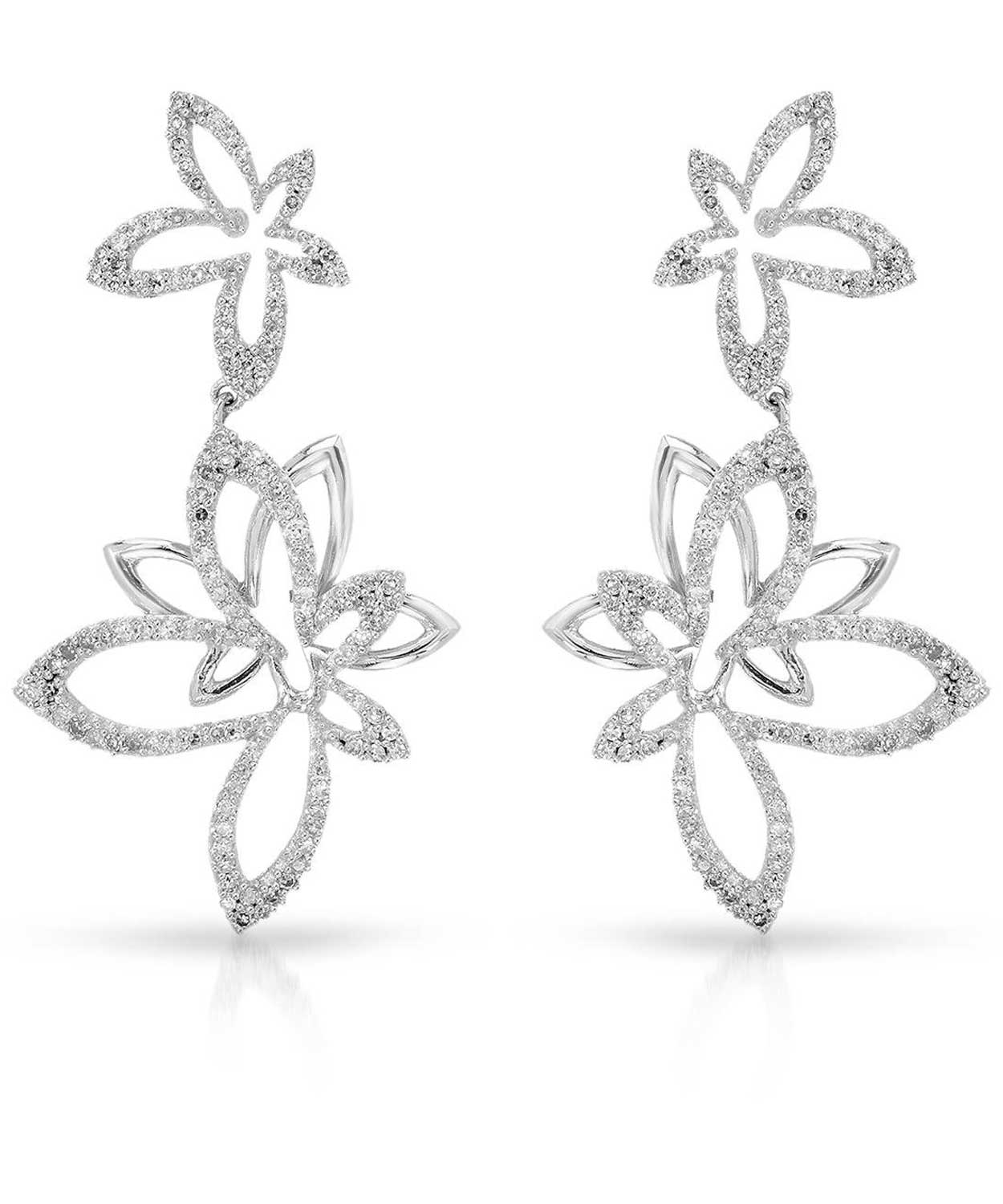 Glamour Collection 0.75 ctw Diamond 14k White Gold Flower Dangle Earrings View 1