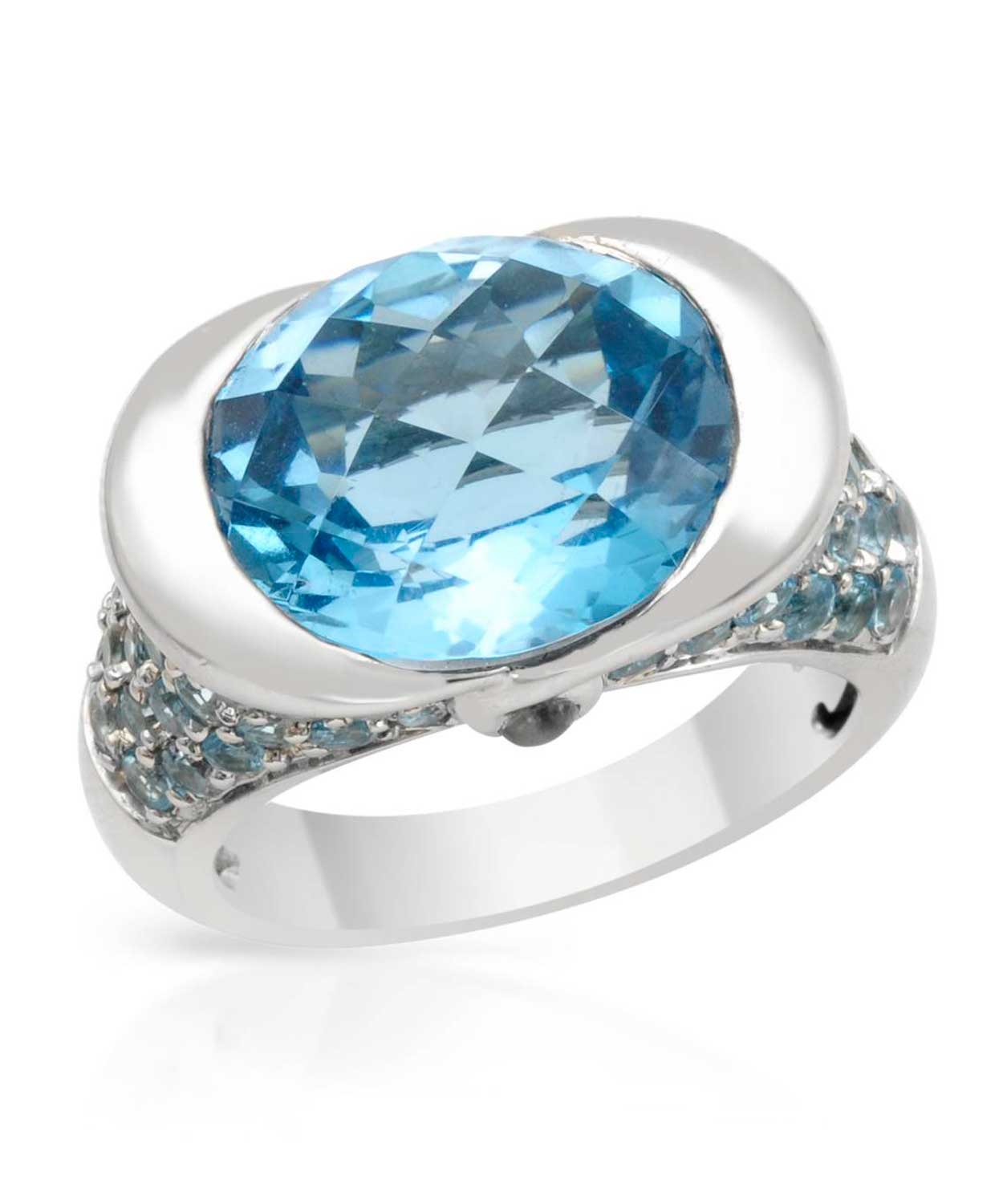 11.88 ctw Natural Sky Blue Topaz 14k White Gold Fashion Right Hand Ring View 1