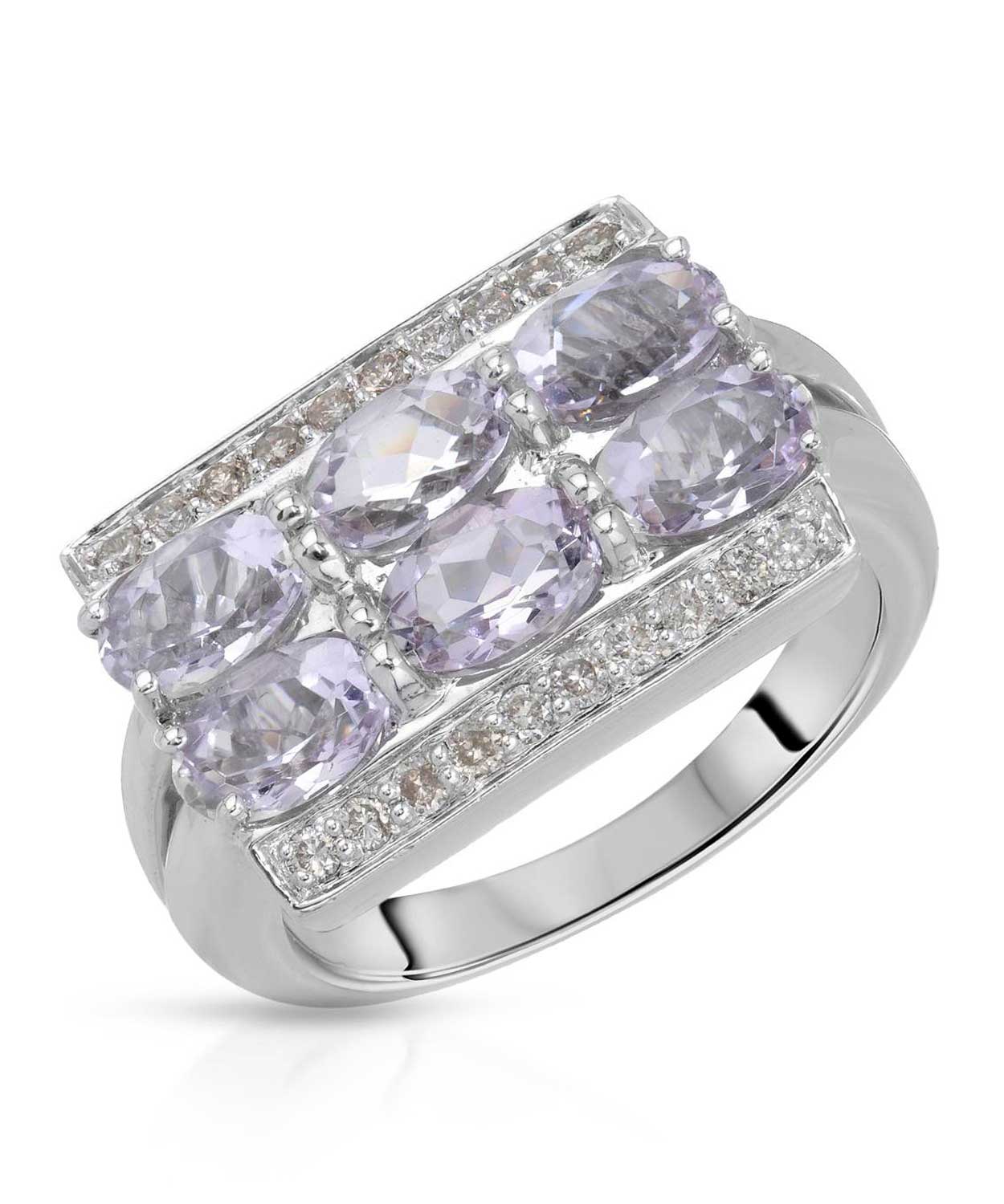3.12 ctw Natural Amethyst and Diamond 18k White Gold Contemporary Ring View 1