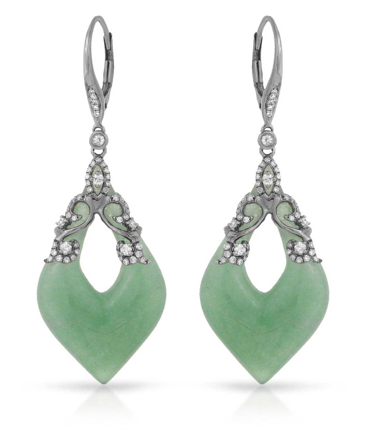 37.36 ctw Natural Green Aventurine and Diamond 14k Gold Victorian Style Dangle Earrings View 1