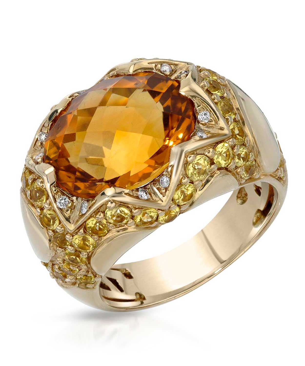 7.42 ctw Natural Honey Citrine, Golden Sapphire and Diamond 14k Gold Statement Cocktail Ring View 1
