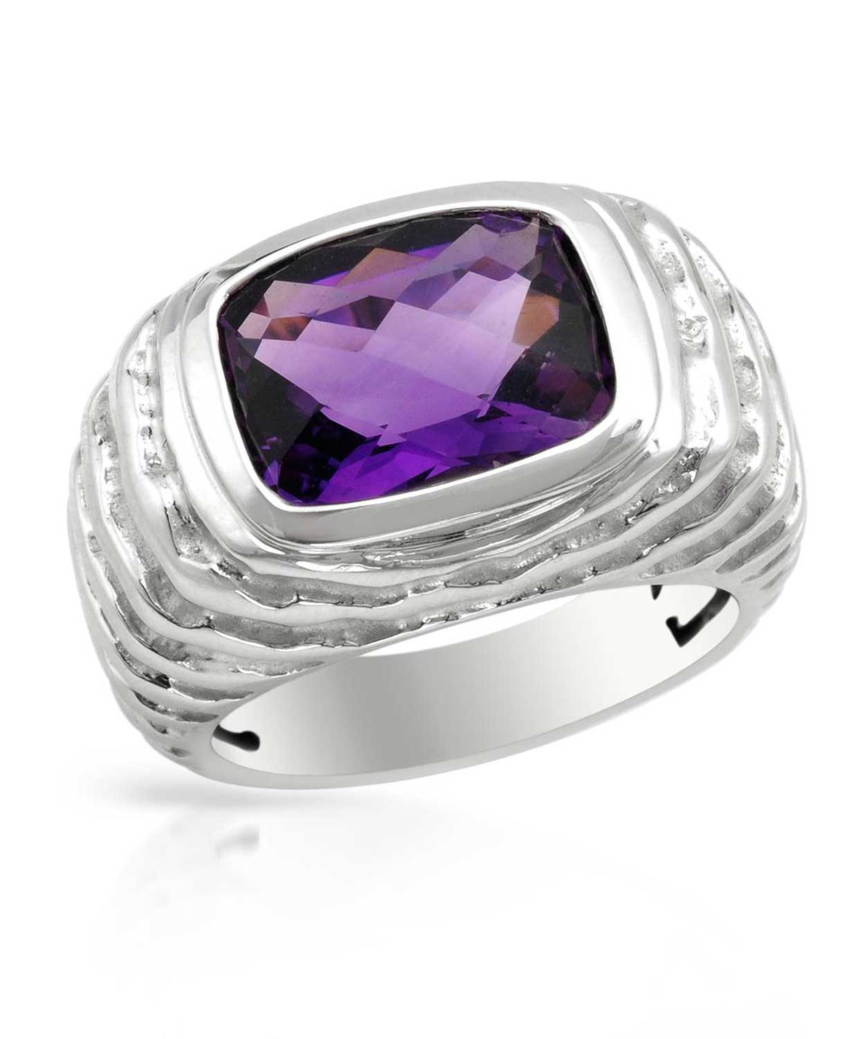 5.61 ctw Natural Amethyst 14k White Gold Bold Cocktail Ring View 1