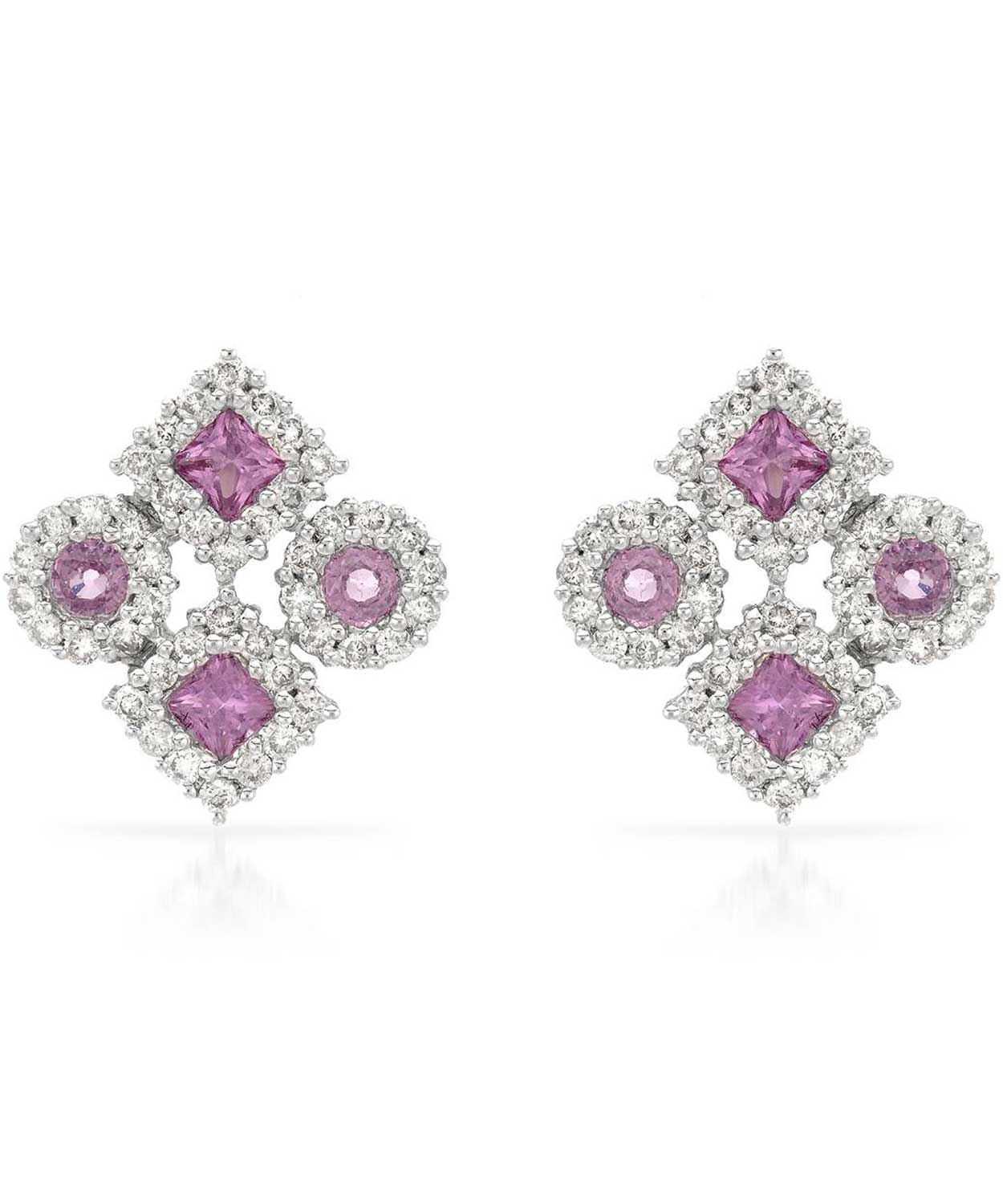 2.66 ctw Natural Pink Sapphire and Diamond 14k White Gold Halo Earrings View 1