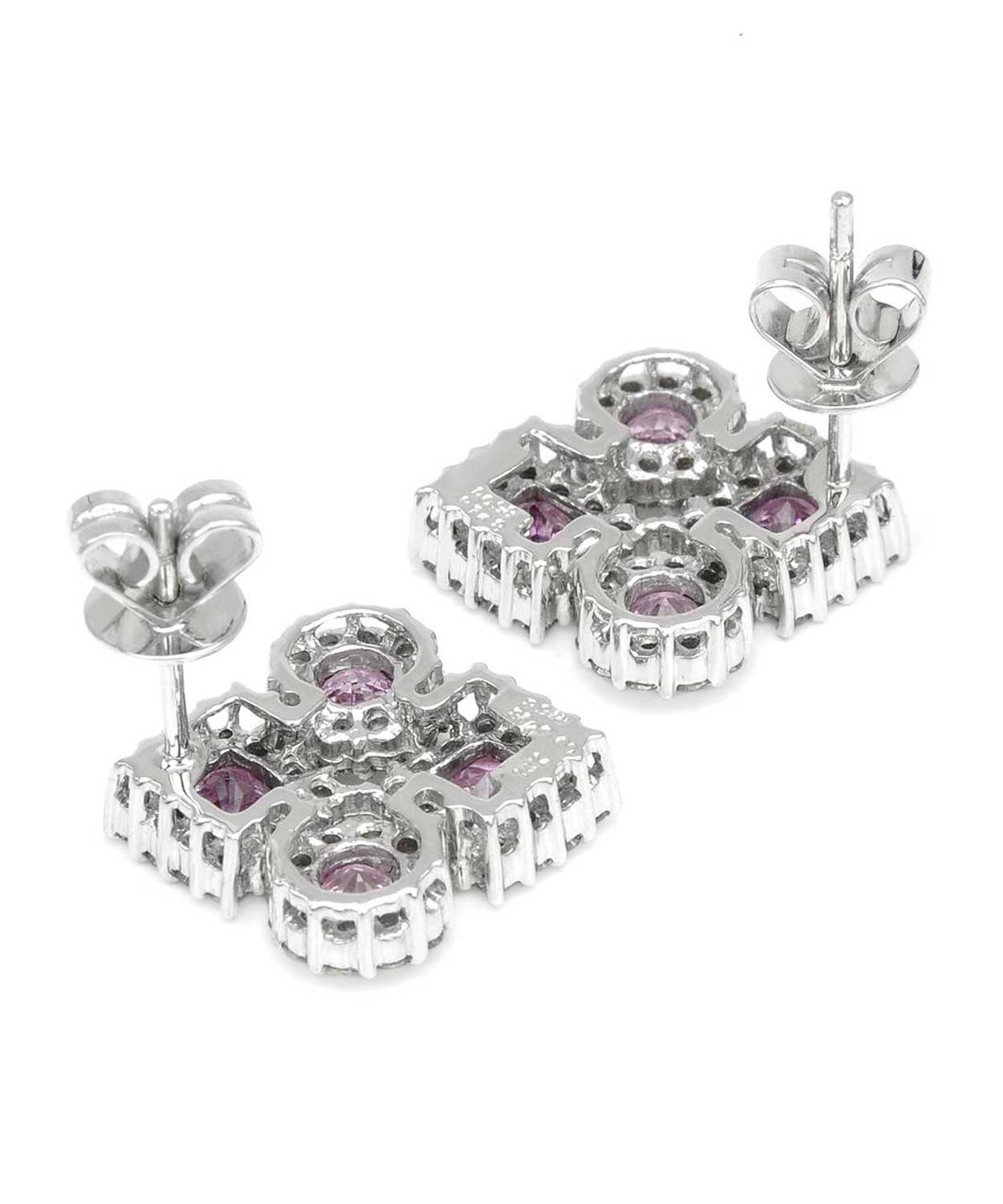 2.66 ctw Natural Pink Sapphire and Diamond 14k White Gold Halo Earrings View 2