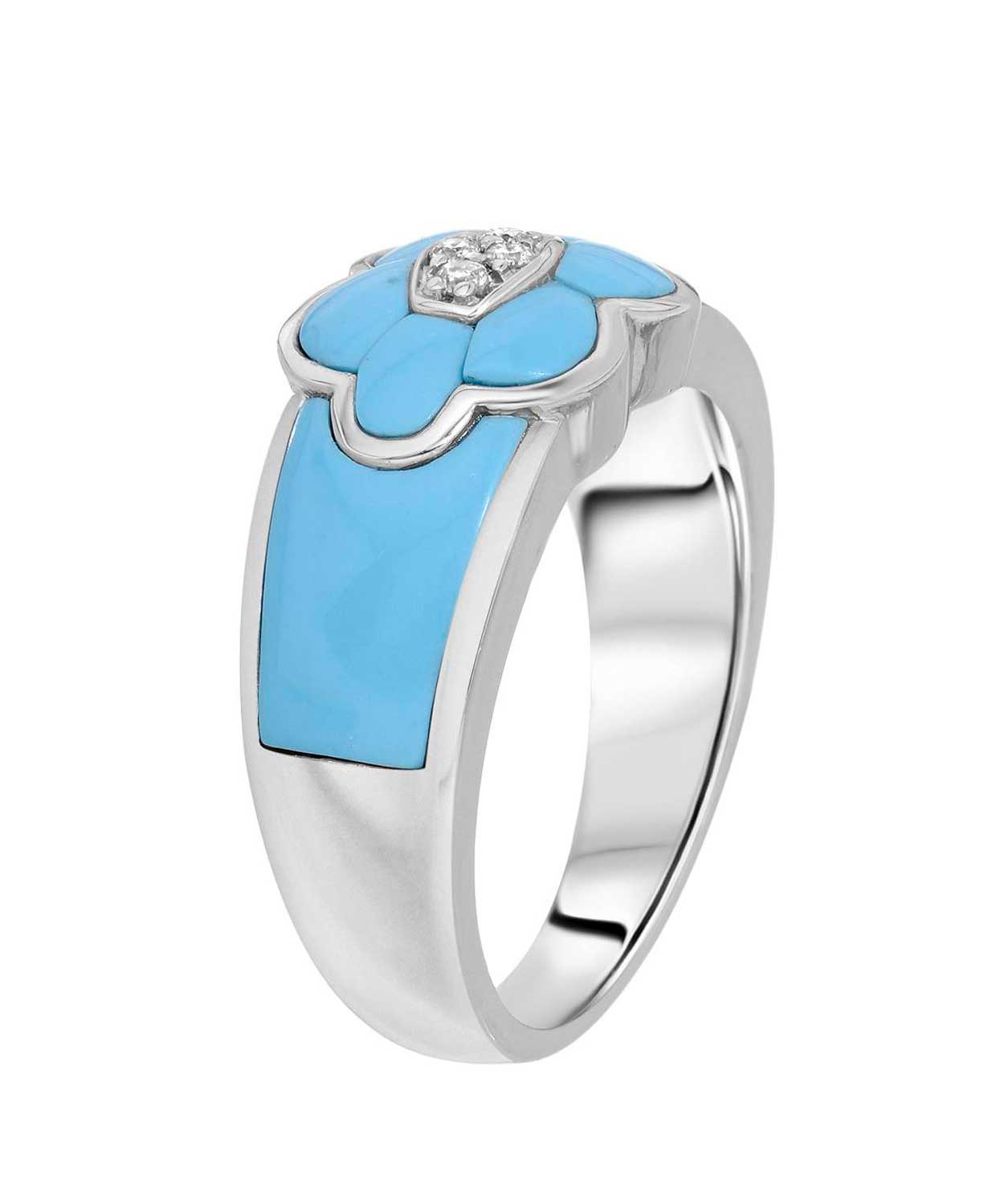 Natural Sleeping Beauty Turquoise and Diamond 14k White Gold Flower Right Hand Ring View 2