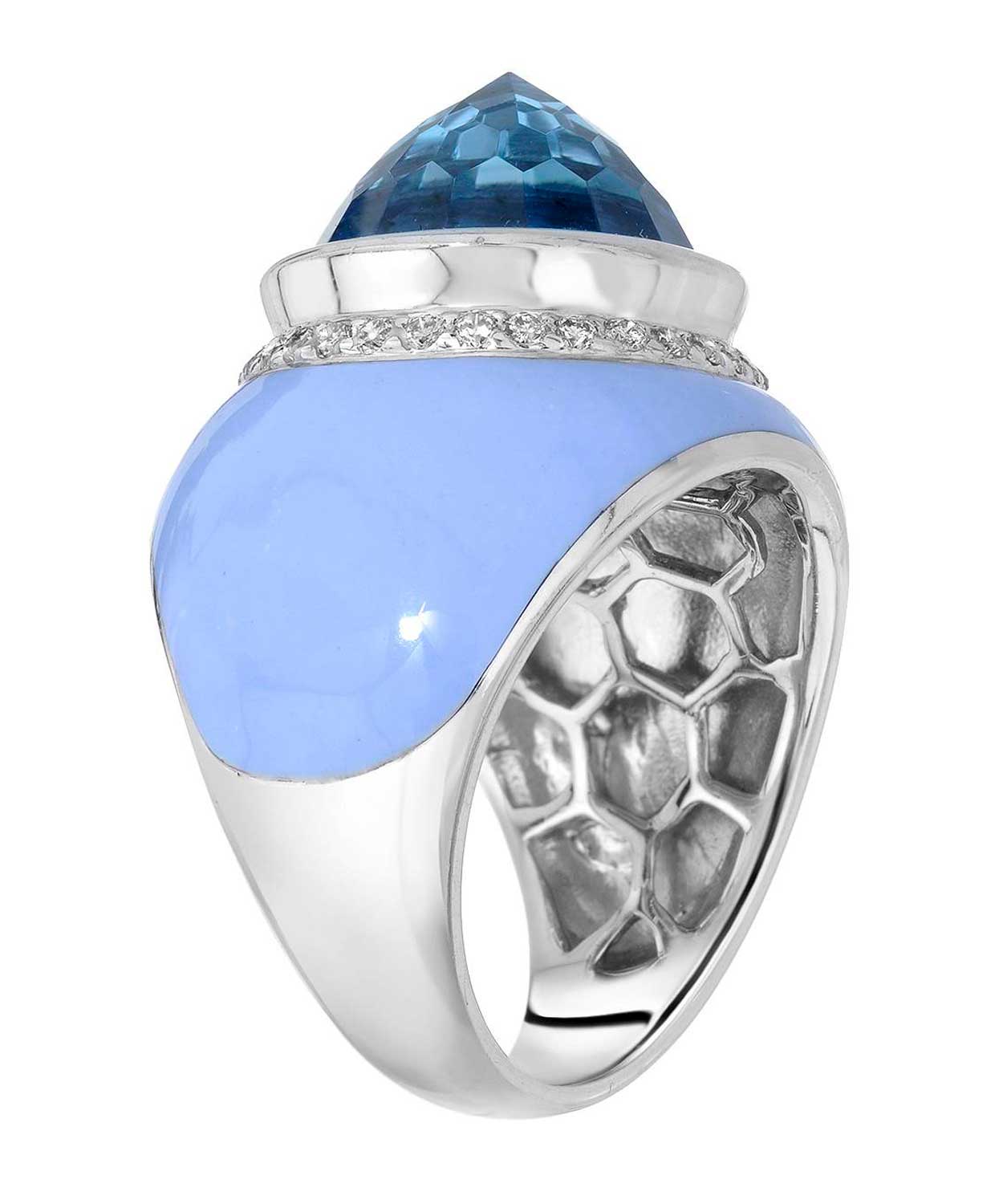 10.63 ctw Natural Swiss Blue Topaz and Diamond 14k White Gold & Enamel Cocktail Ring View 2