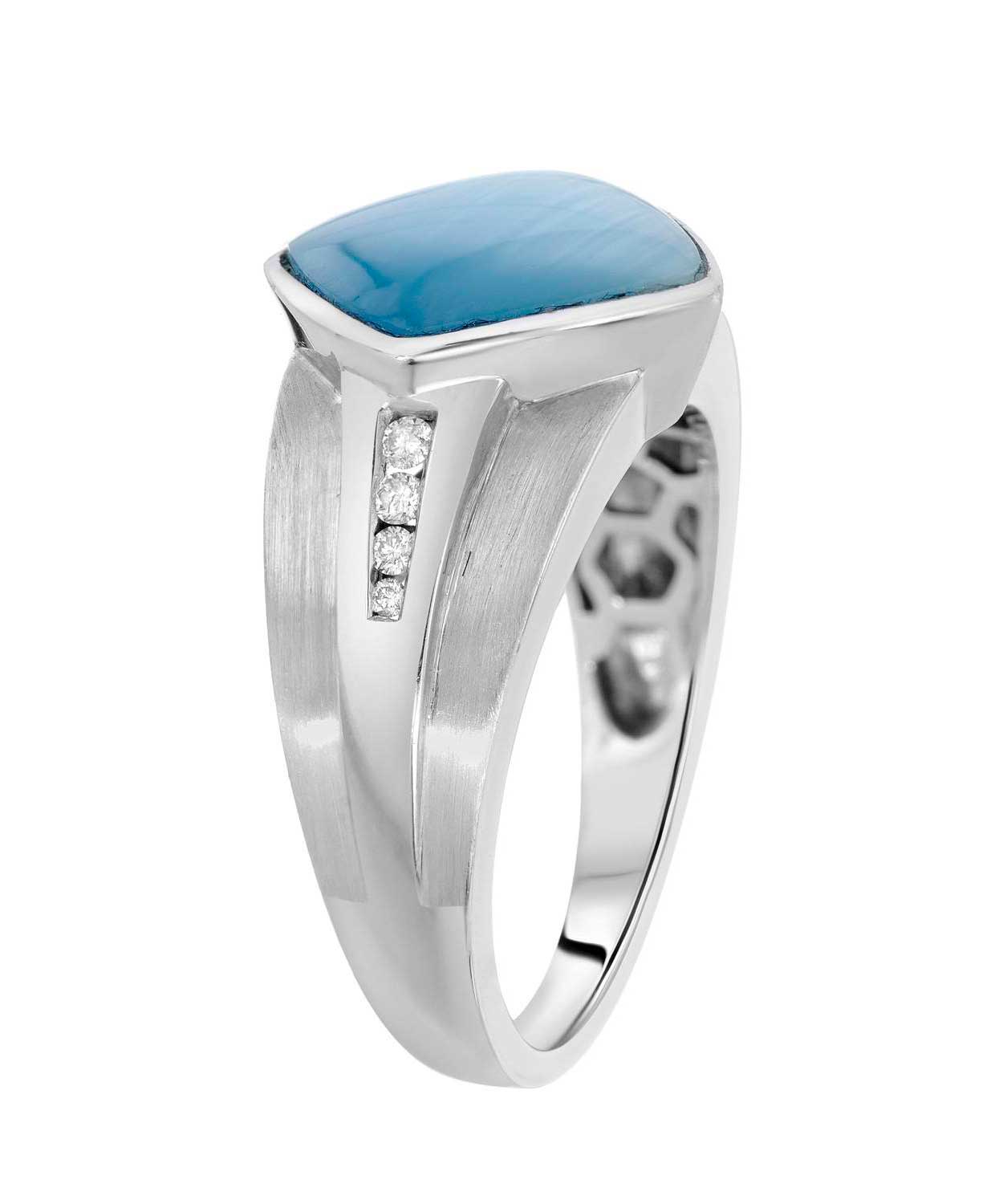 4.96 ctw Created Blue Cat's Eye and Diamond 14k White Gold Square Ring View 2