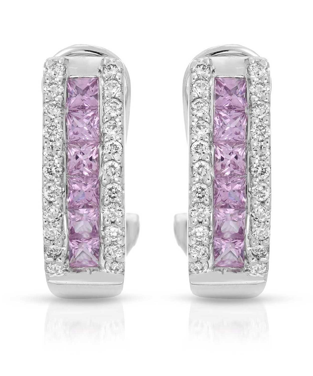 1.46 ctw Natural Pink Sapphire and Diamond 14k White Gold Elegant Earrings View 1