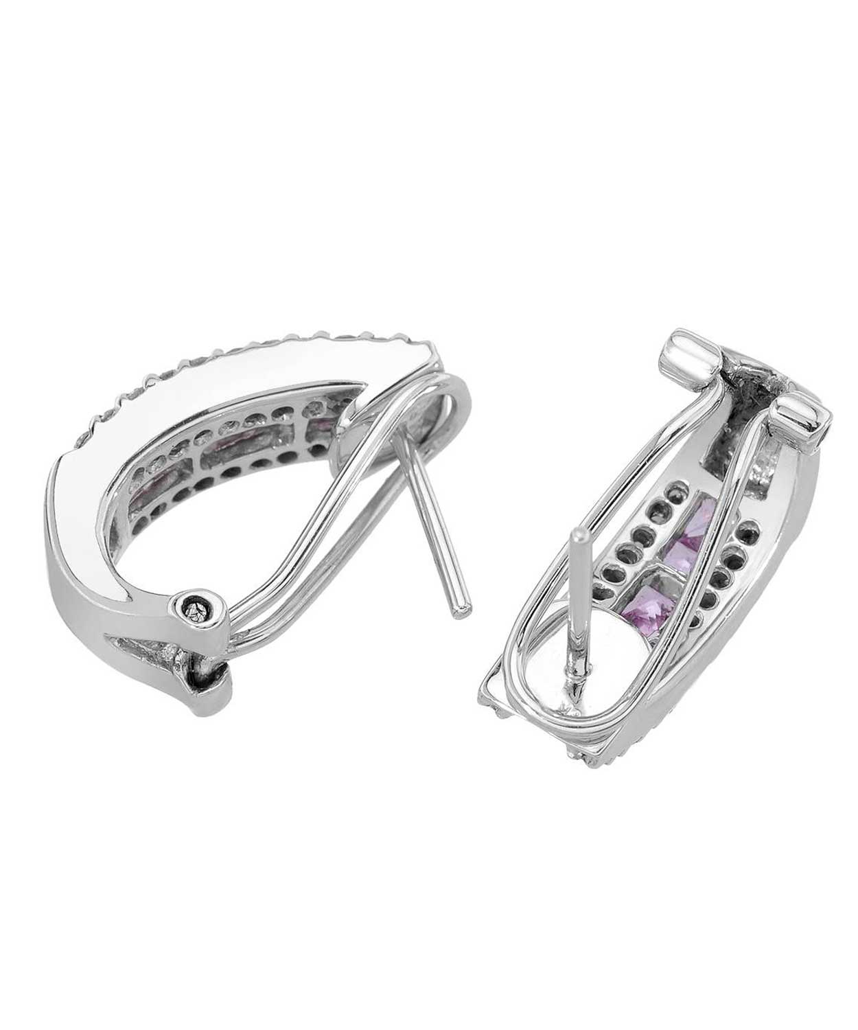 1.46 ctw Natural Pink Sapphire and Diamond 14k White Gold Elegant Earrings View 2