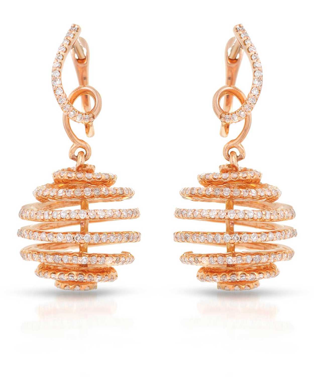 Allure Collection 1.60 ctw Diamond 14k Rose Gold Spiral Dangle Earrings View 1