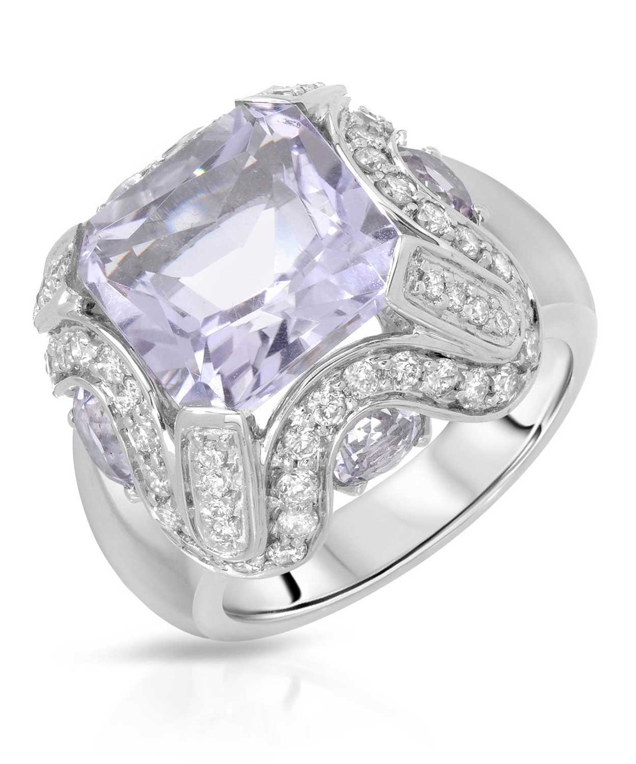 7.84 ctw Natural Amethyst and Diamond 18k White Gold Bold Cocktail Ring View 1