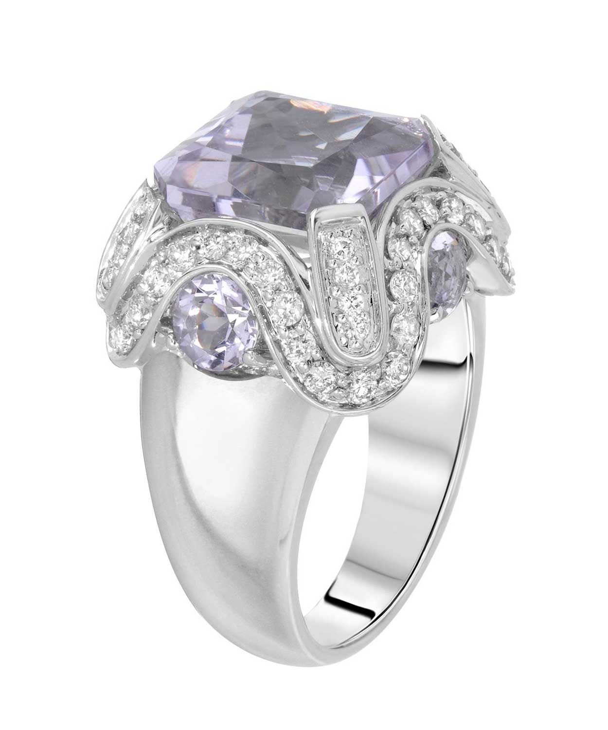 7.84 ctw Natural Amethyst and Diamond 18k White Gold Bold Cocktail Ring View 2