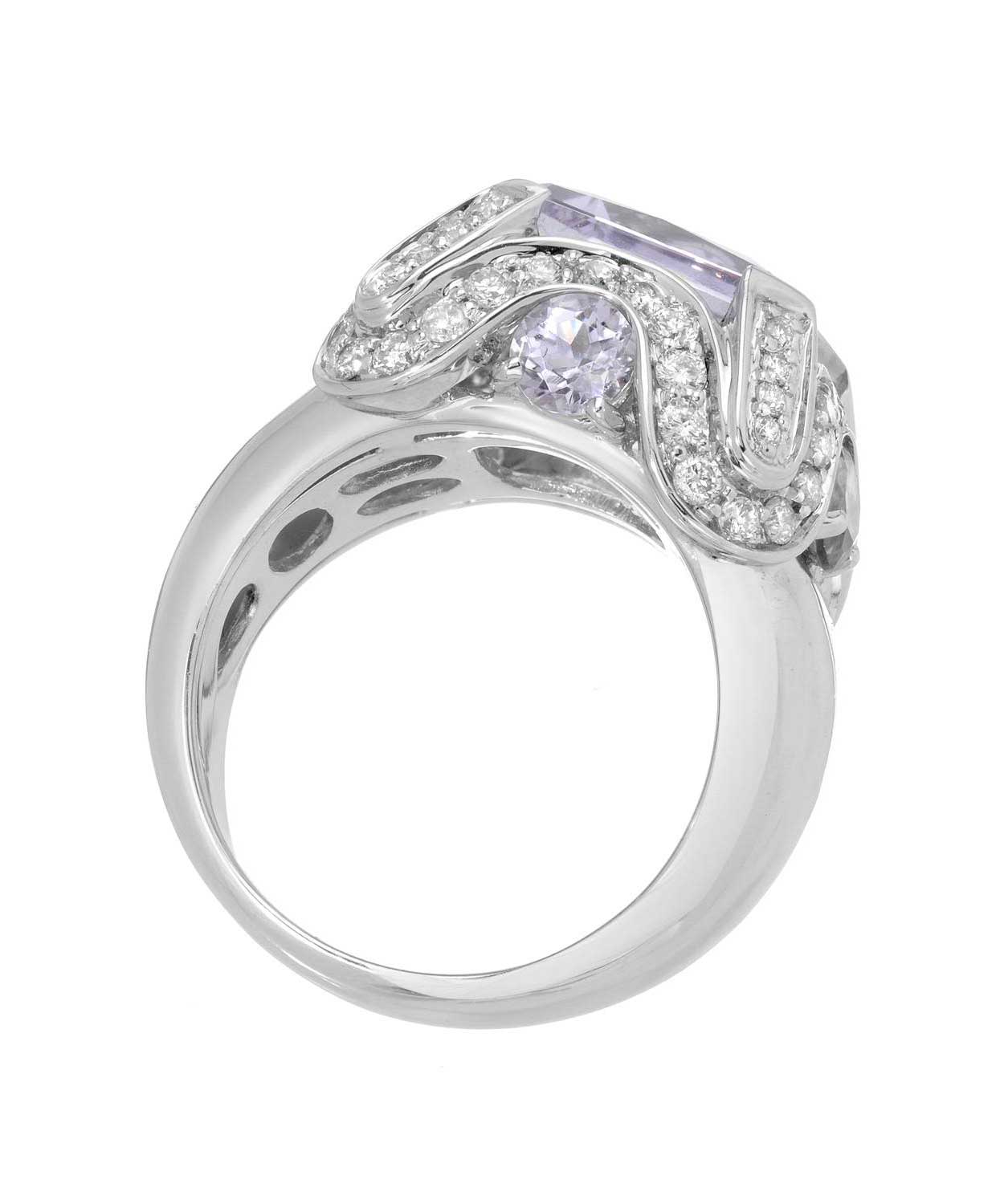 7.84 ctw Natural Amethyst and Diamond 18k White Gold Bold Cocktail Ring View 3