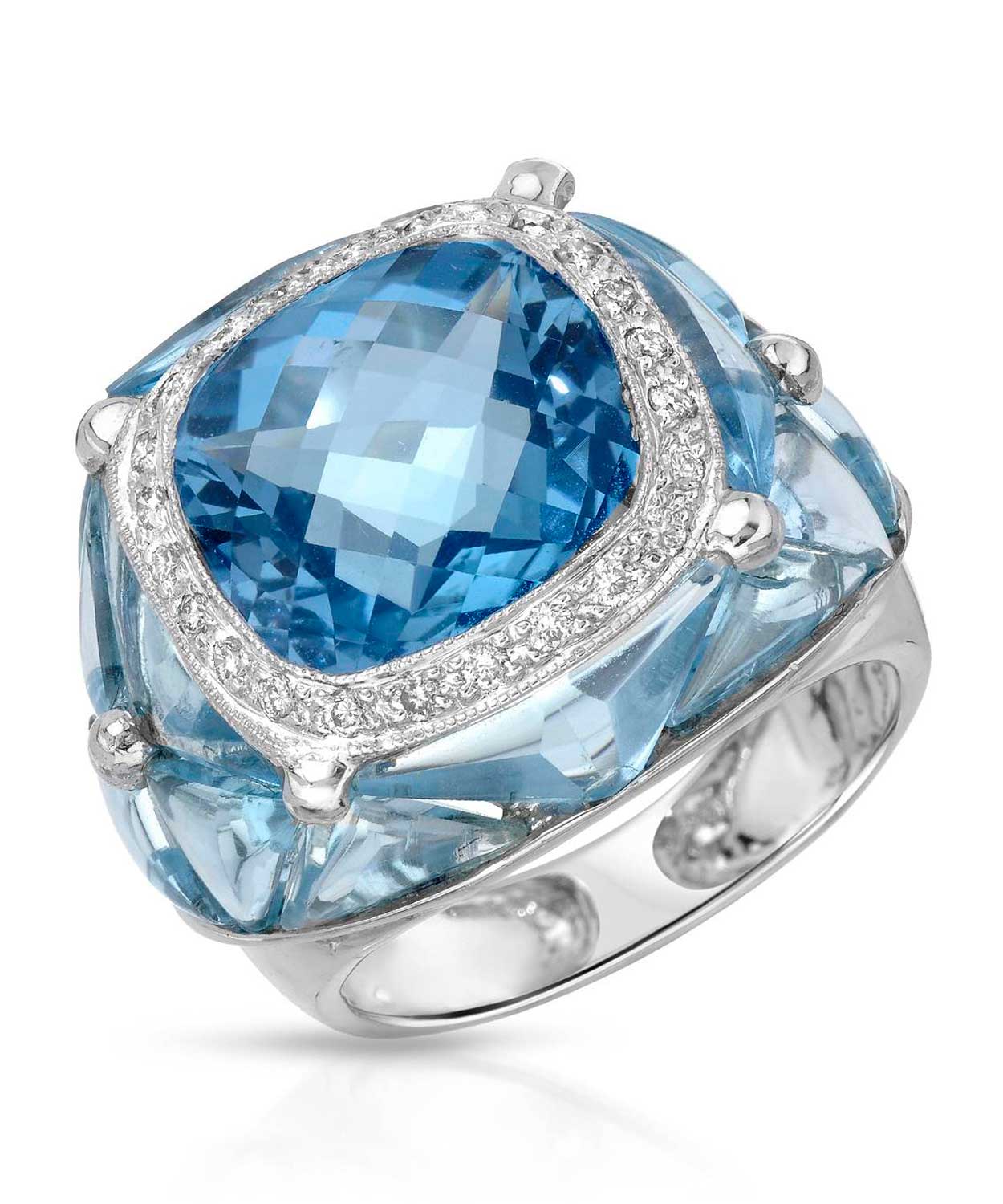 Glamour Collection 16.50 ctw Natural Swiss Blue Topaz and Diamond 14k Gold Cocktail Ring View 1