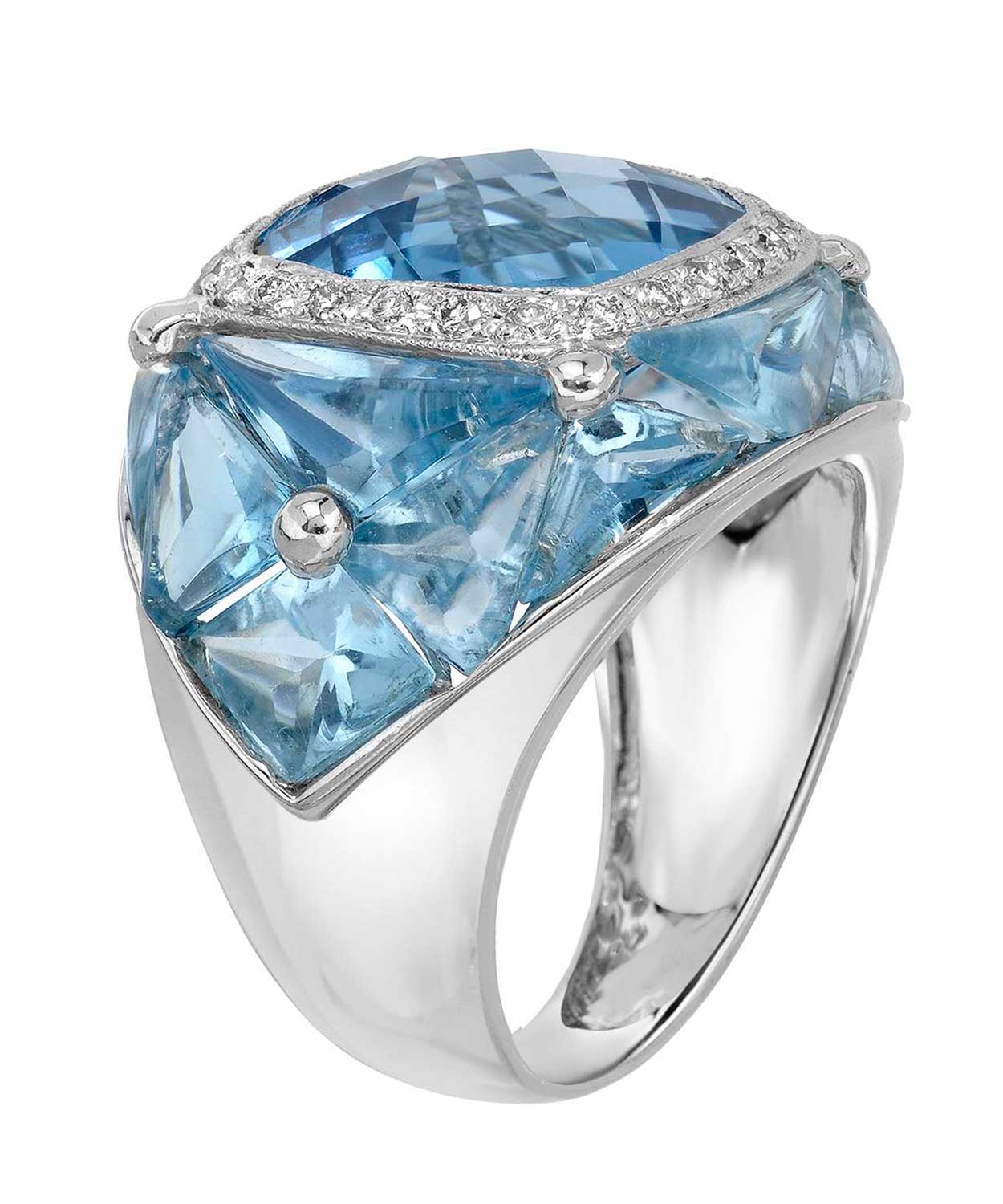 Glamour Collection 16.50 ctw Natural Swiss Blue Topaz and Diamond 14k Gold Cocktail Ring View 2