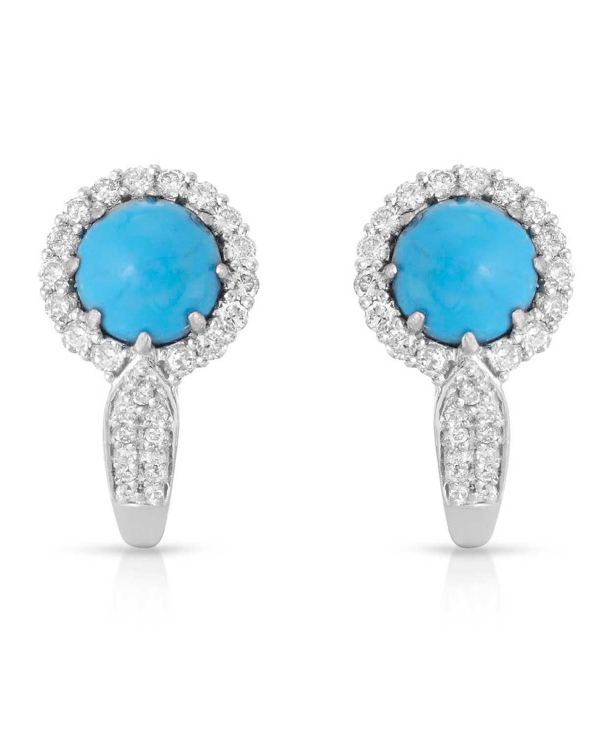 2.55 ctw Created Sleeping Beauty Turquoise and Diamond 14k Gold Halo Earrings View 1