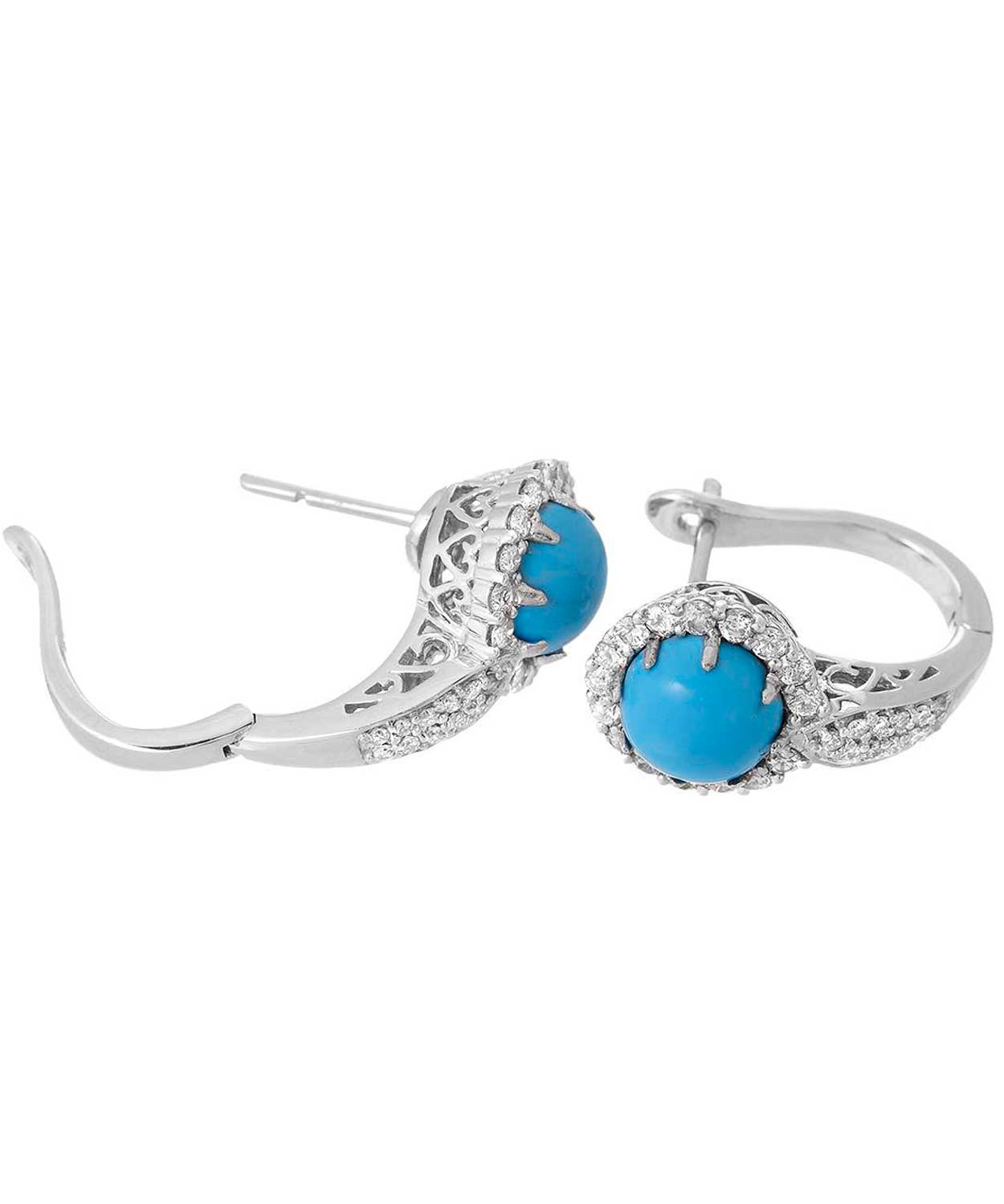 2.55 ctw Created Sleeping Beauty Turquoise and Diamond 14k Gold Halo Earrings View 2