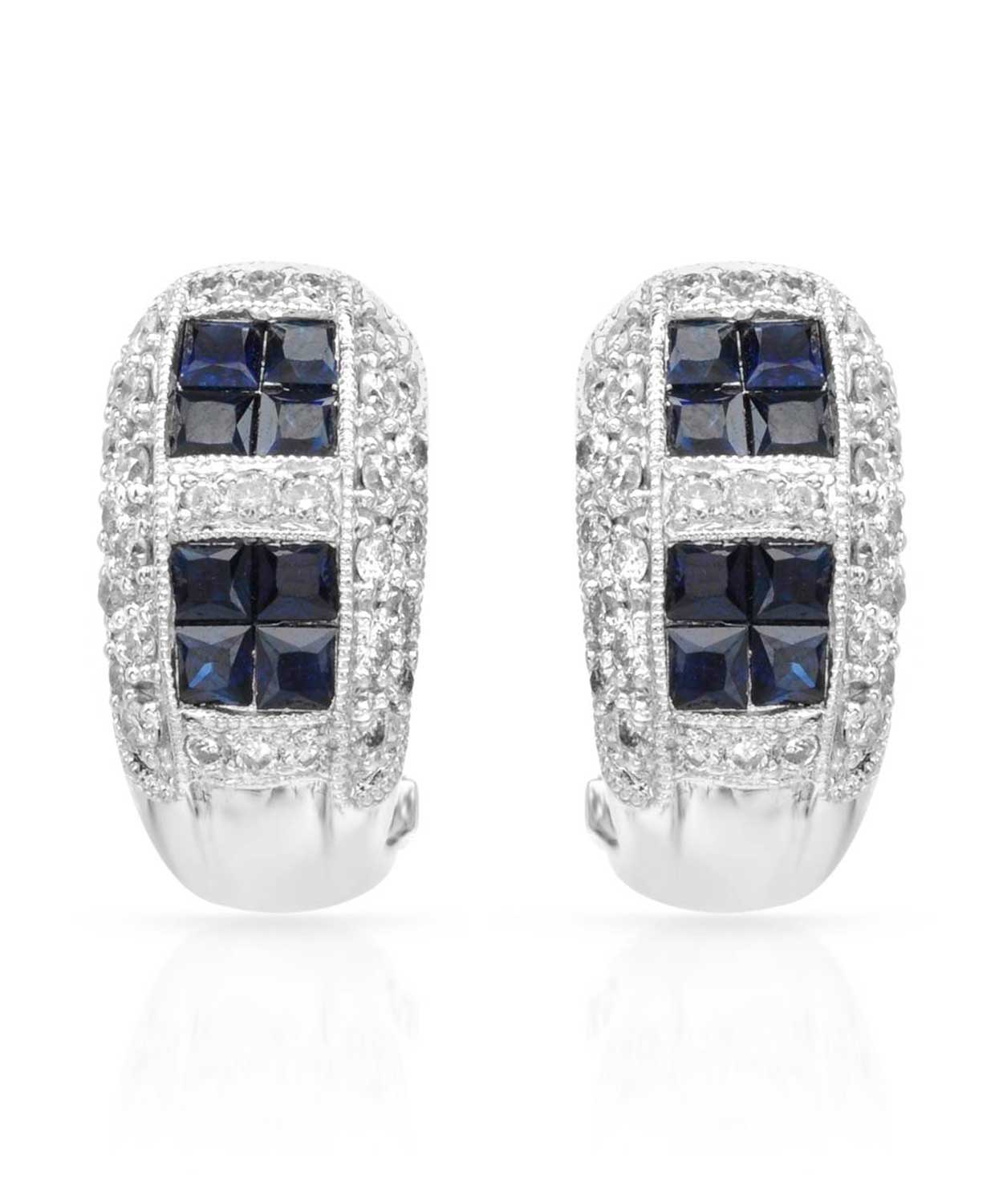 2.05 ctw Natural Midnight Blue Sapphire and Diamond 18k White Gold Earrings View 1