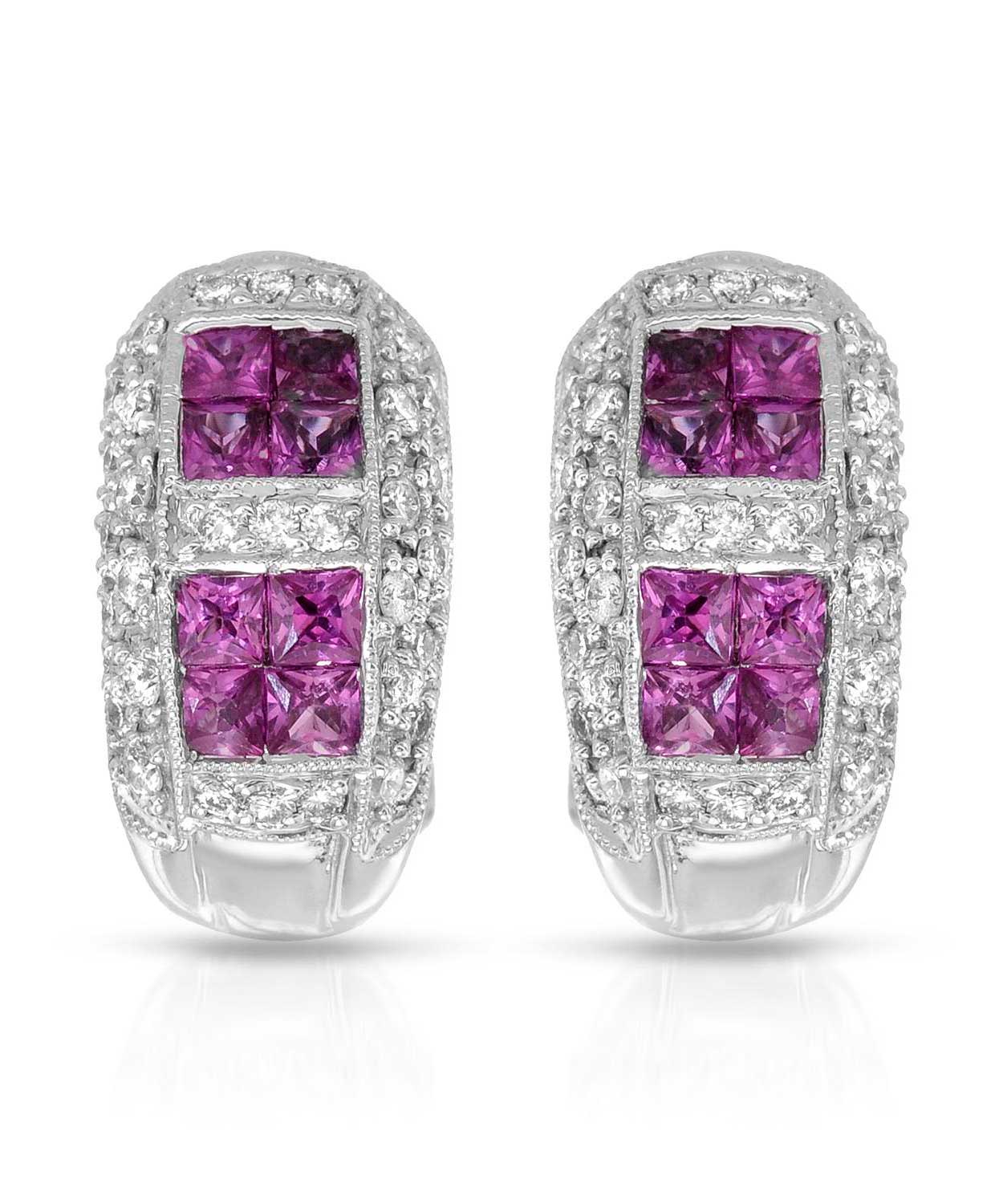 1.93 ctw Natural Raspberry Ruby and Diamond 18k White Gold Earrings View 1