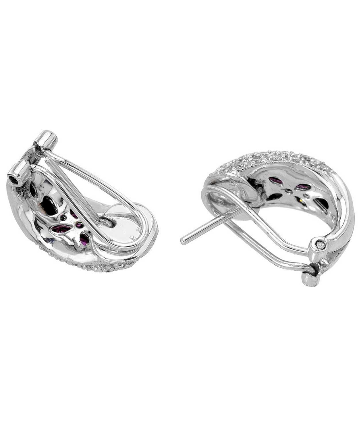 1.93 ctw Natural Raspberry Ruby and Diamond 18k White Gold Earrings View 2
