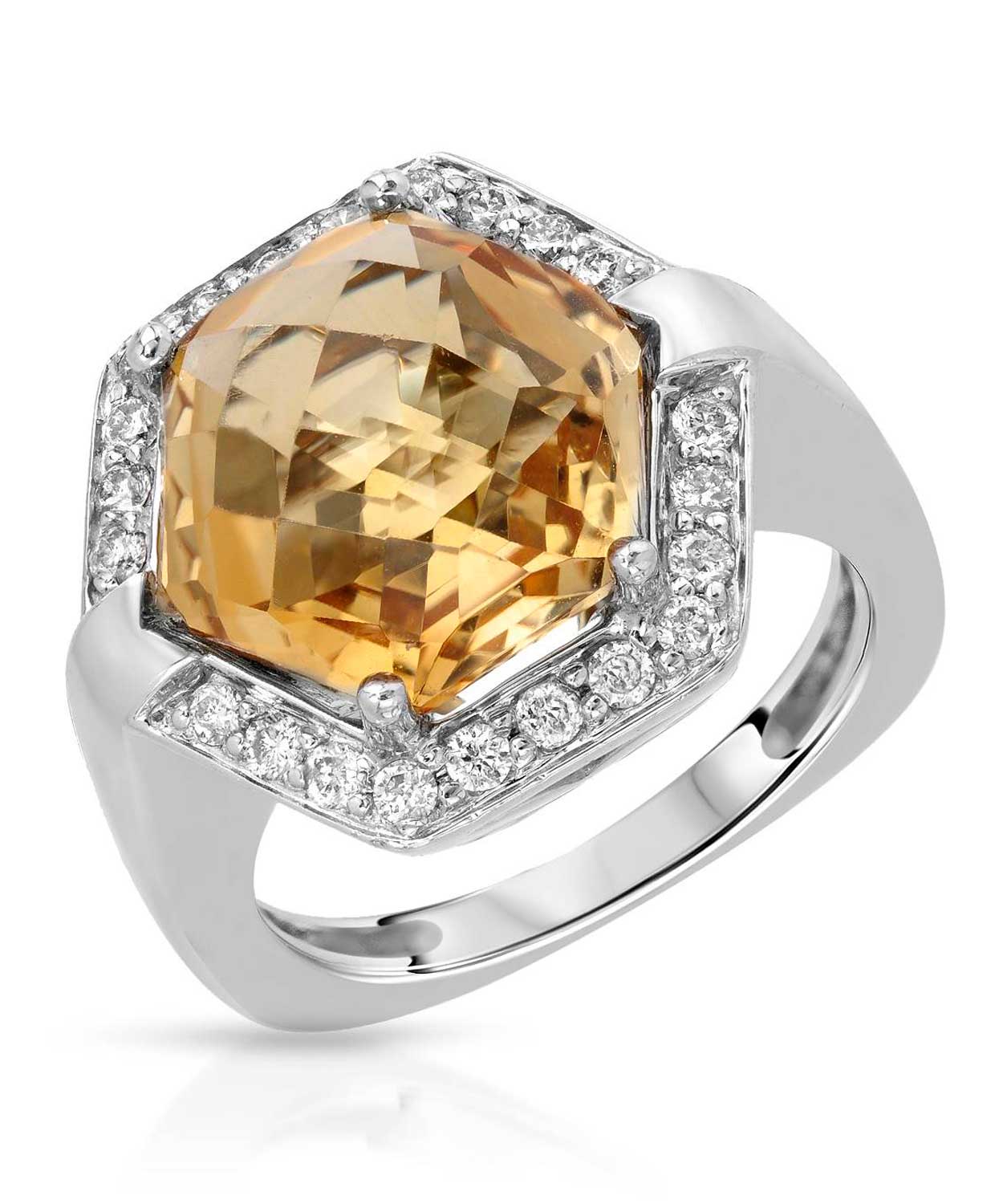 6.20 ctw Natural Honey Citrine and Diamond 14k Gold Statement Cocktail Ring View 1