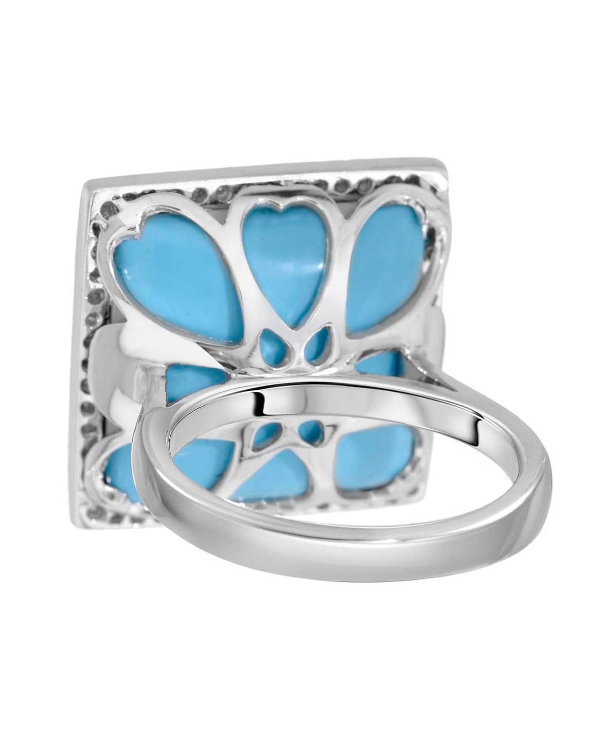 11.73 ctw Created Sleeping Beauty Turquoise and Diamond 14k Gold Square Cocktail Ring View 3