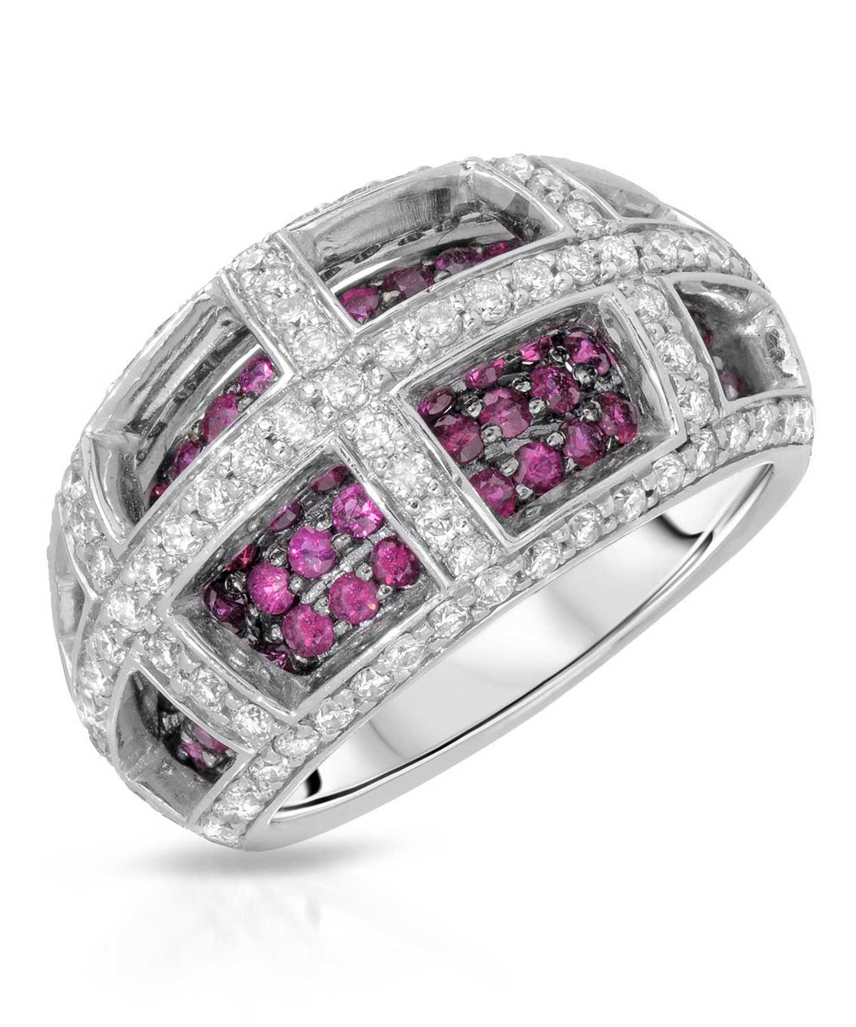 Allure Collection 2.25 ctw Natural Ruby and Diamond 14k White Gold Contemporary Ring View 1