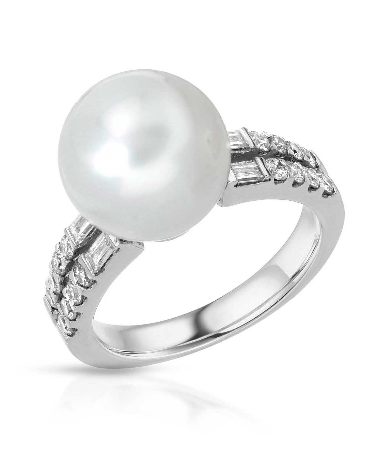11.0 mm Natural White Freshwater Pearl and 0.62 ctw Diamond 14k Gold Classic Ring View 1