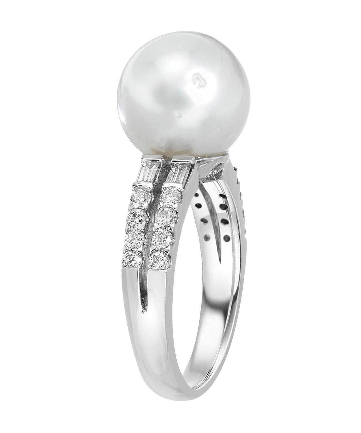 11.0 mm Natural White Freshwater Pearl and 0.62 ctw Diamond 14k Gold Classic Ring View 2